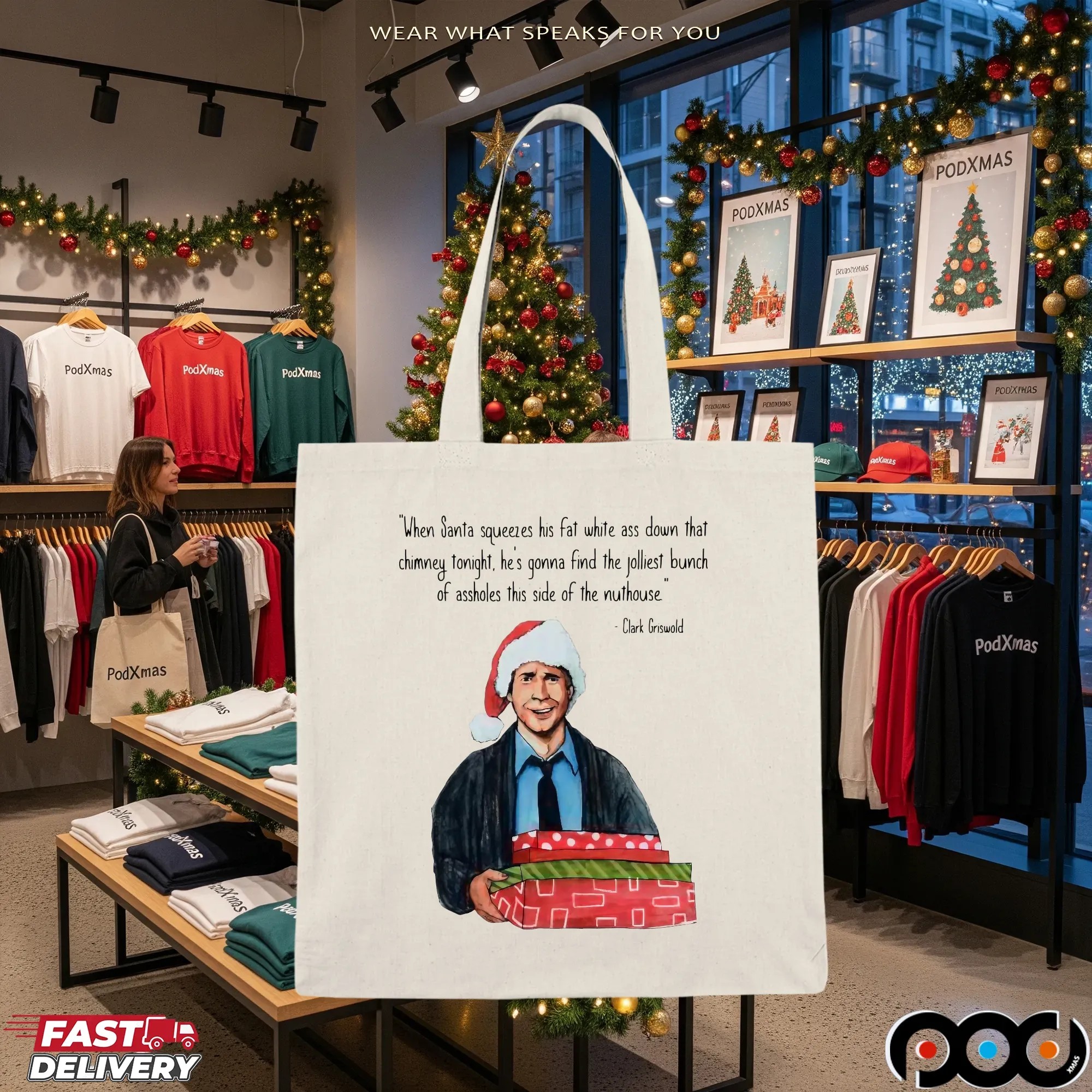 Clark Griswold When Santa Squeezes Fat White Ass Down That Chimney Tonight Christmas T Shirt