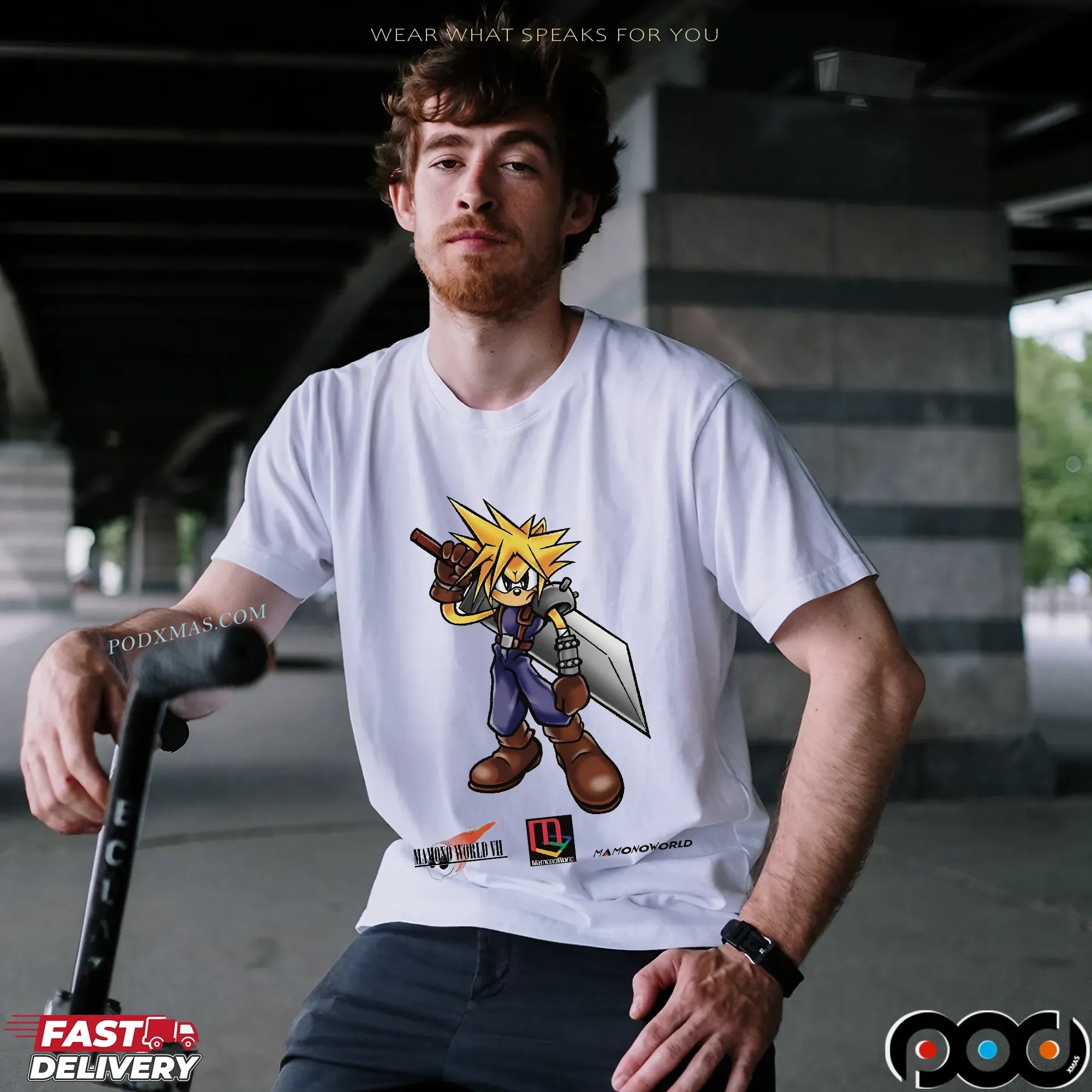 Cloud Strife x Sonic Anime Gamer Mashup T Shirt