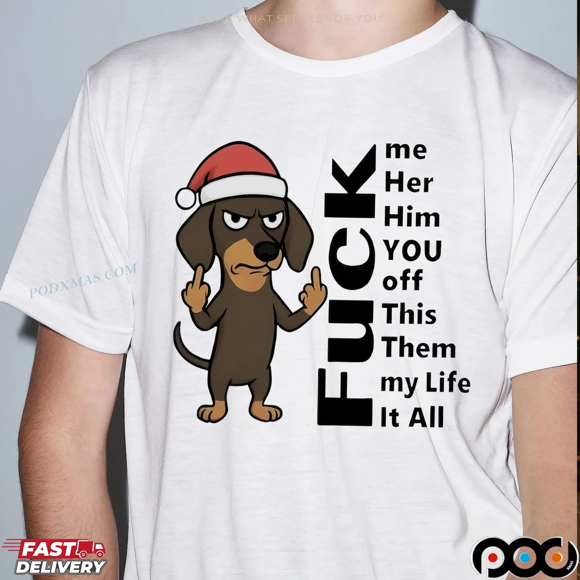 Dachshund Christmas Fuck Me Her Him You Off This Them My Life It All T Shirt