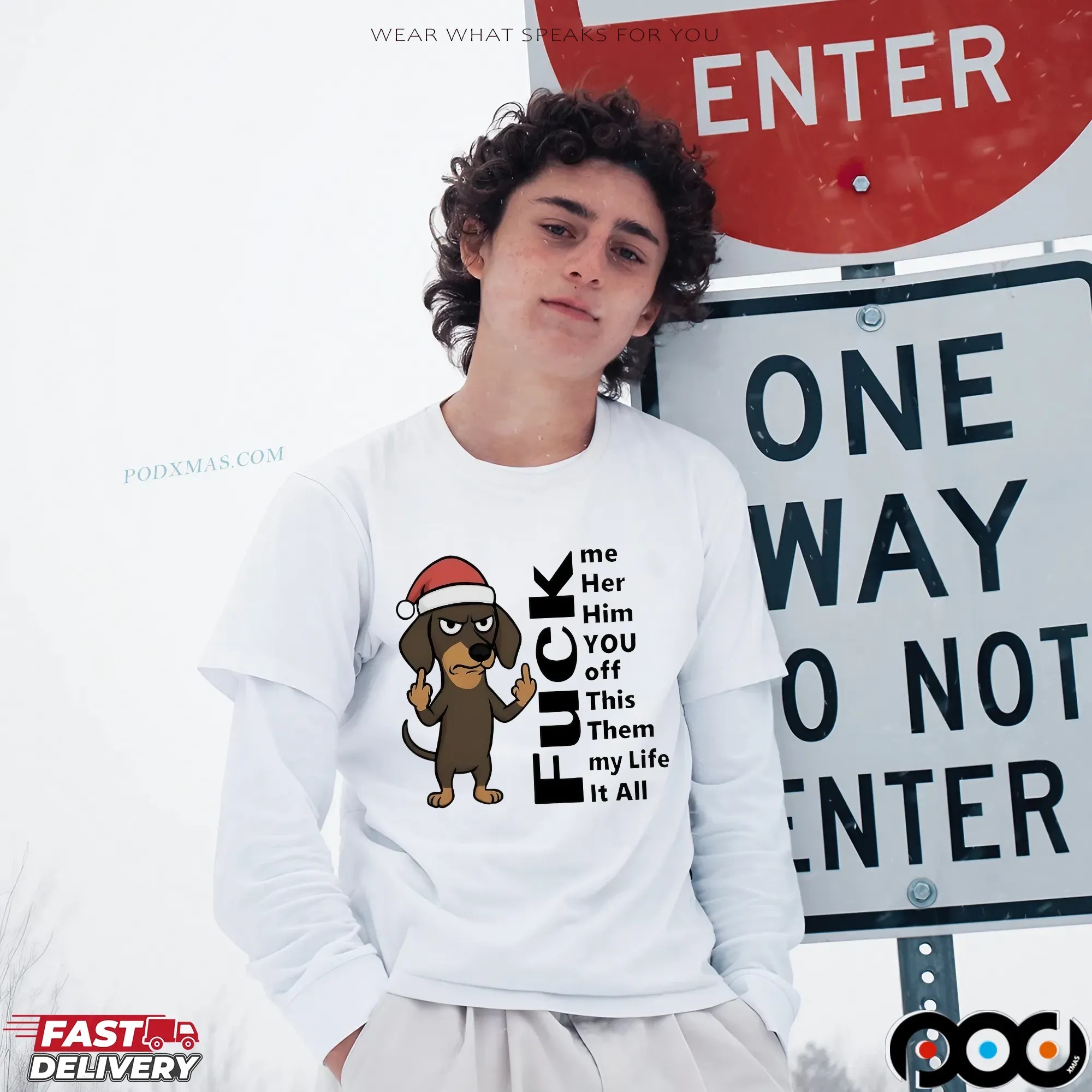 Dachshund Christmas Fuck Me Her Him You Off This Them My Life It All T Shirt