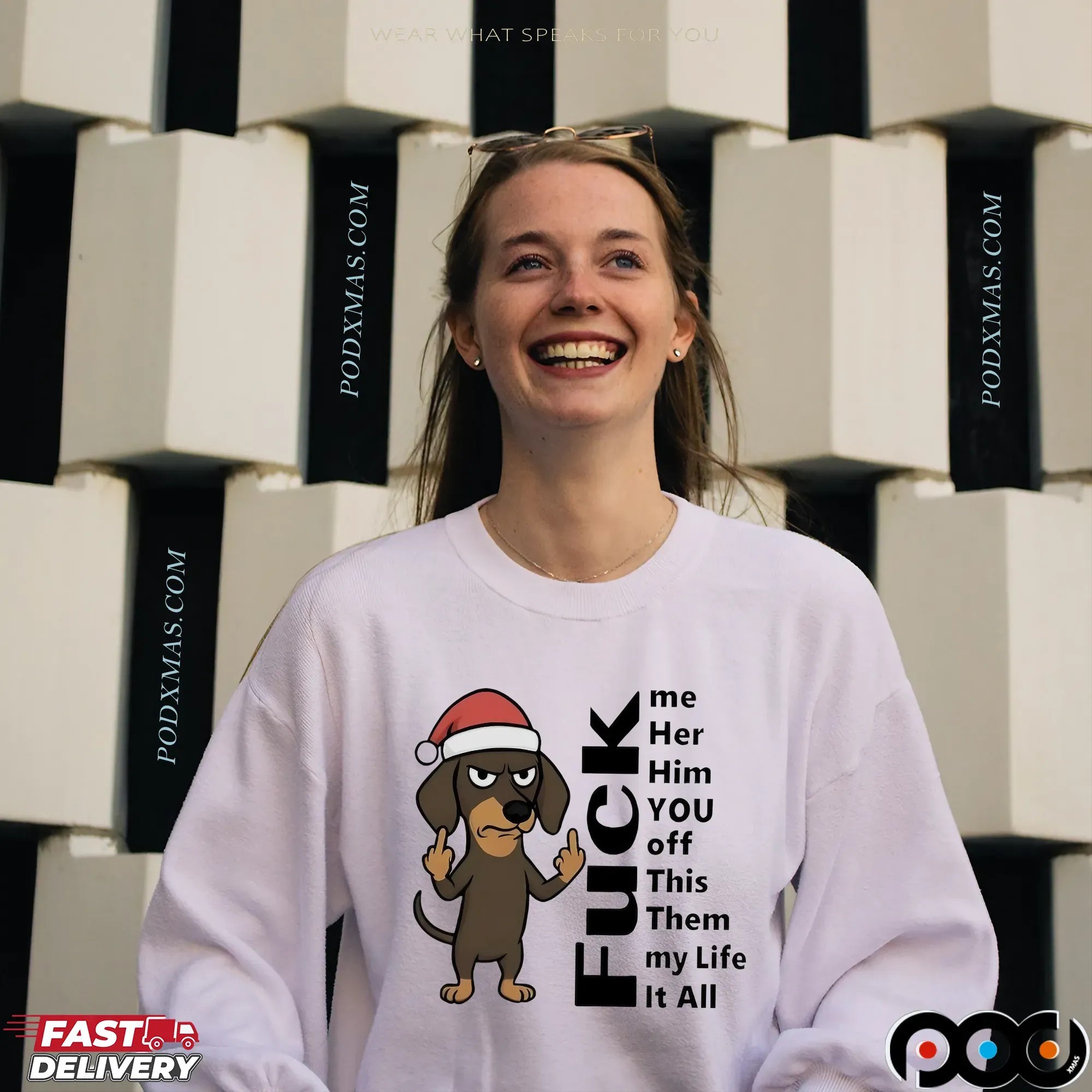 Dachshund Christmas Fuck Me Her Him You Off This Them My Life It All T Shirt