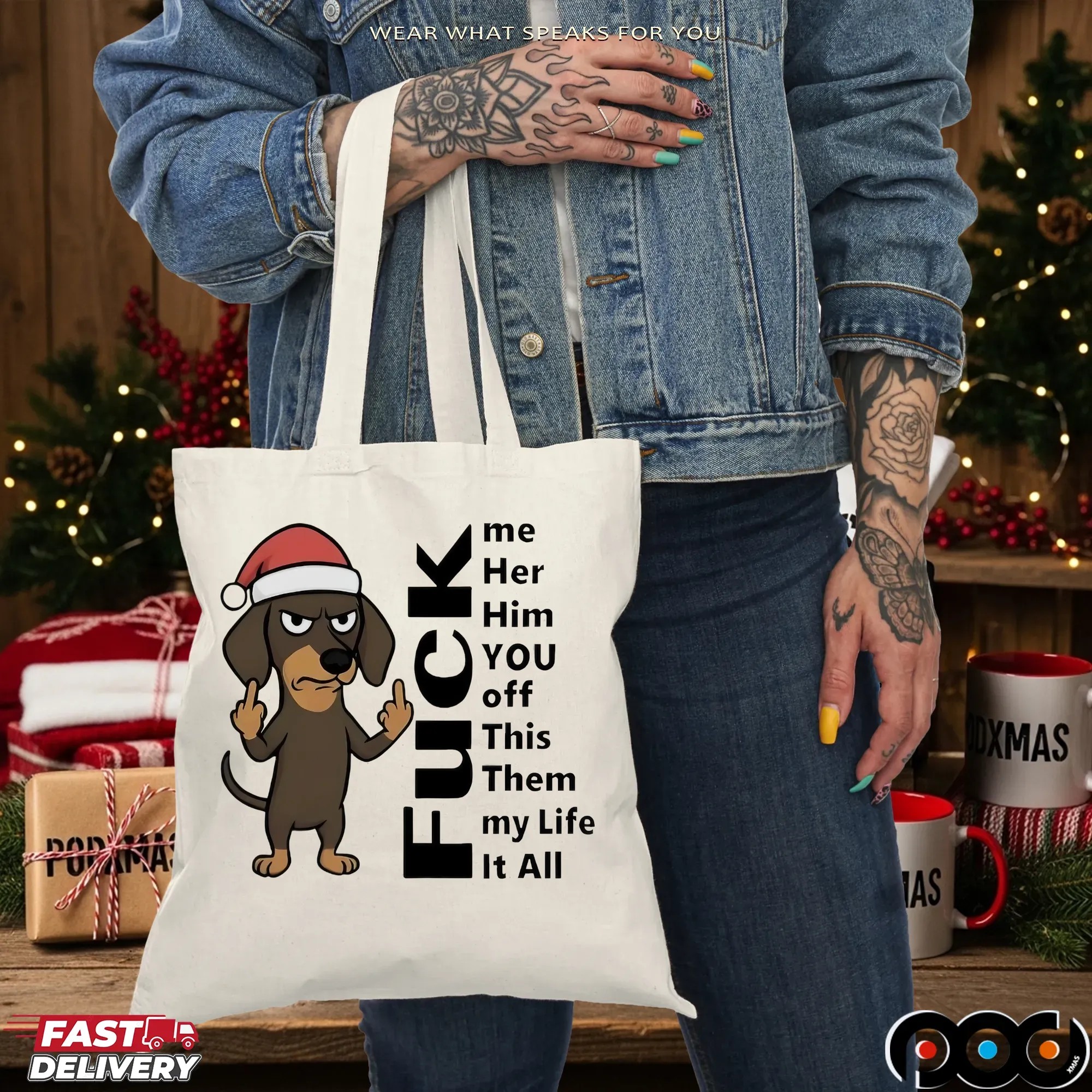 Dachshund Christmas Fuck Me Her Him You Off This Them My Life It All T Shirt