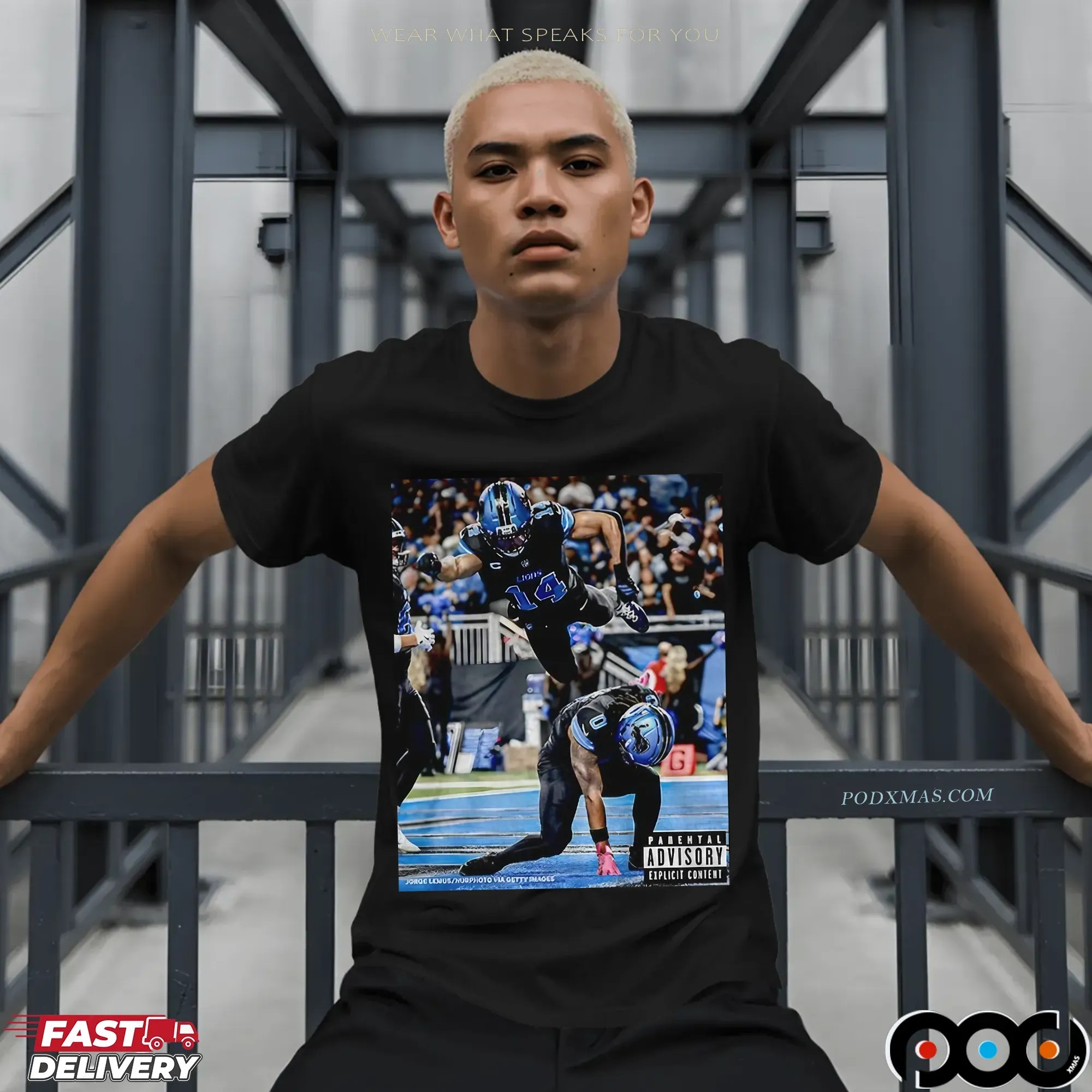 Detroit Lions Jahmyr Gibbs And Amon Ra St Brown Superman Iconic Moment Parental Advisory T Shirt
