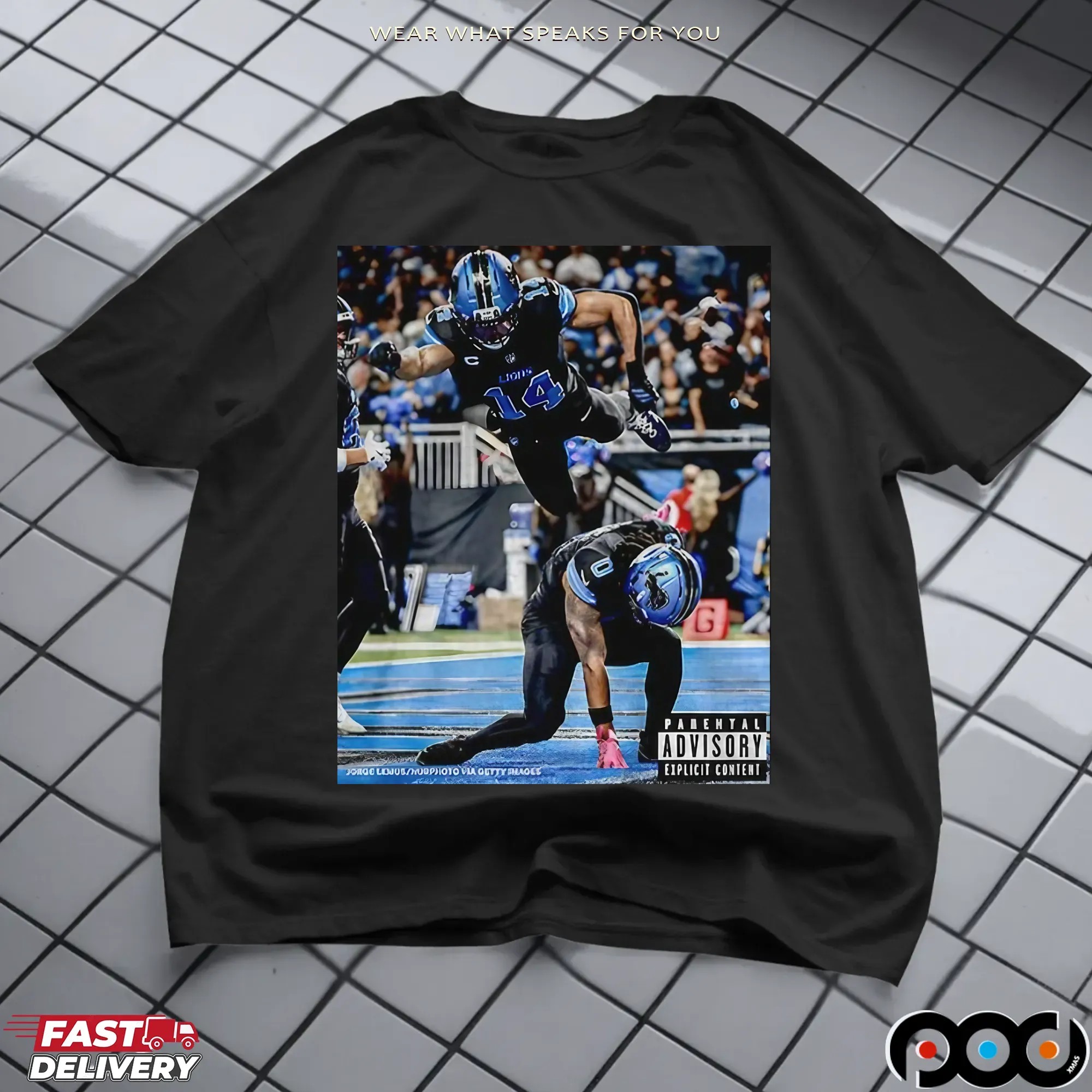 Detroit Lions Jahmyr Gibbs And Amon Ra St Brown Superman Iconic Moment Parental Advisory T Shirt