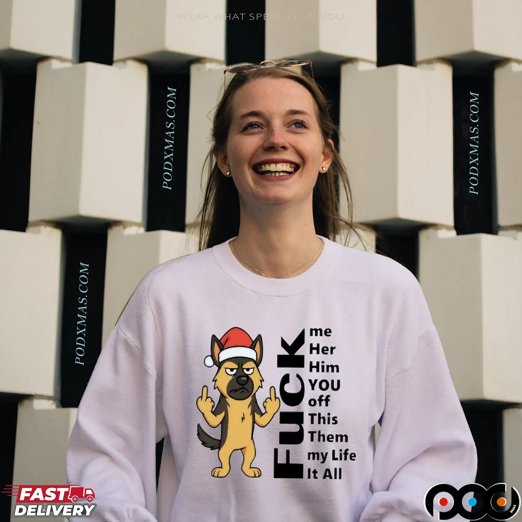 Dog Christmas Fuck Me Her Him You Off This Them My Life It All German Shepherd T Shirt