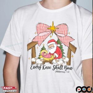 Every Knee Shall Bow Jesus Santa Claus Christmas T Shirt