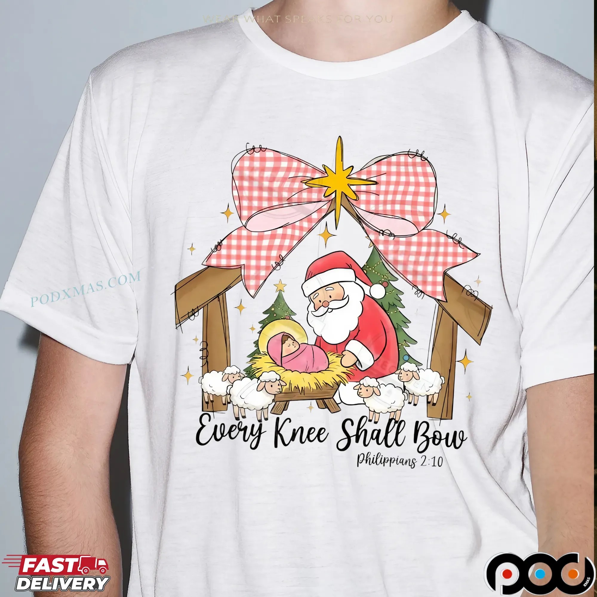 Every Knee Shall Bow Jesus Santa Claus Christmas T Shirt