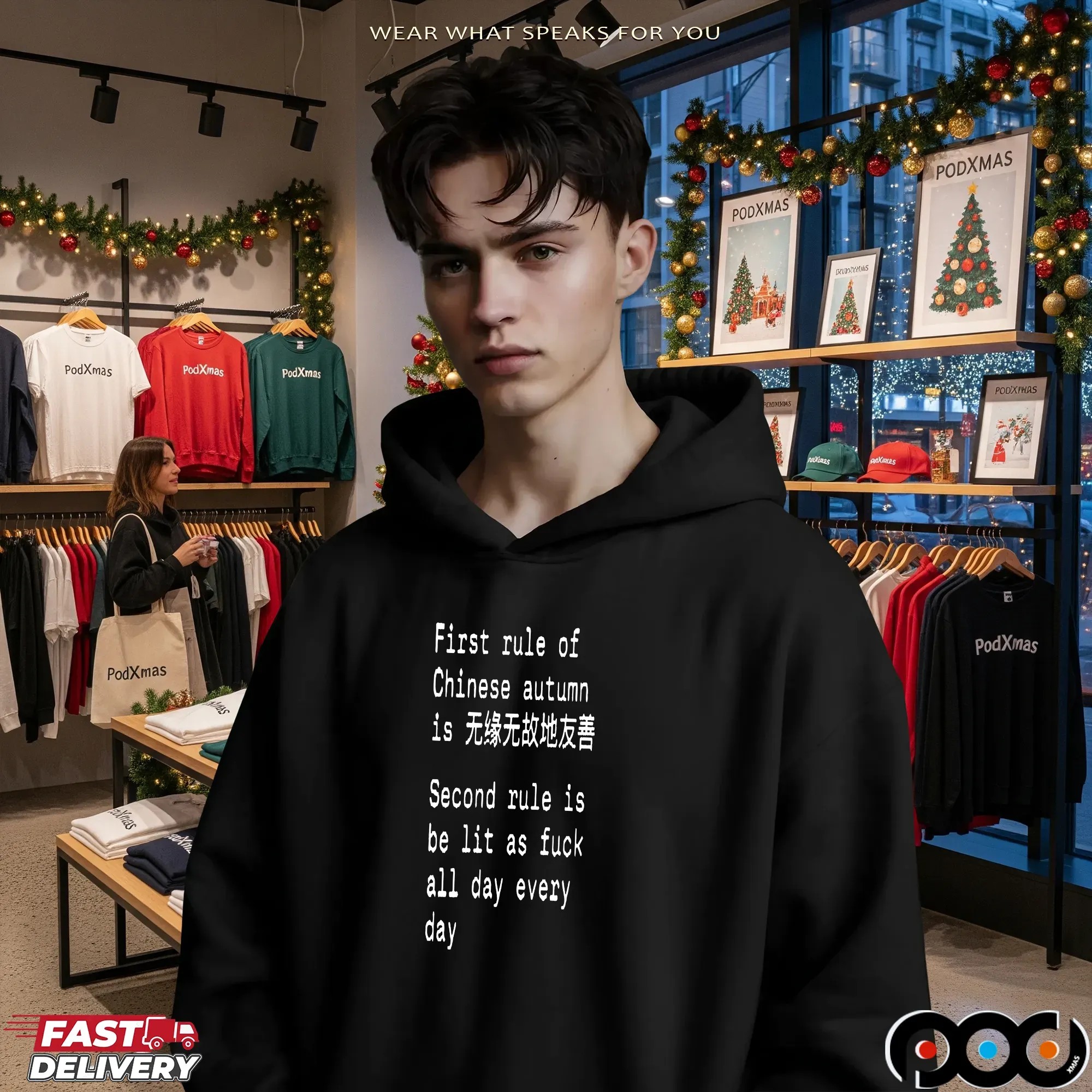 First Rule Of Chinese Autumn Is Being Kind Without Any Reason Second Rule Is Be Lit As Fuck All Day Every Day Chinese Autumn T Shirt