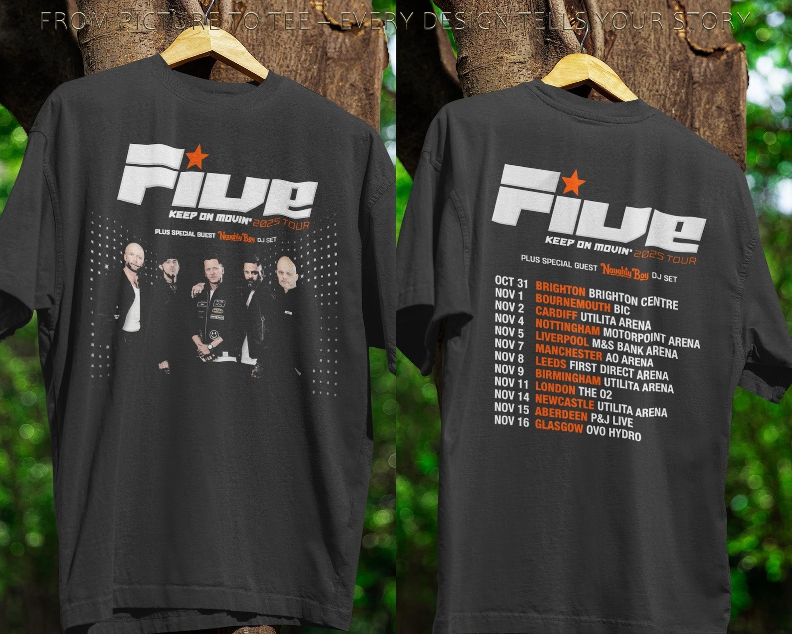 Five Keep On Movin' 2025 Tour Plus Special Guest Naughty Boy DJ Set T Shirt