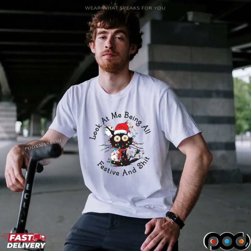 Wacky Cat Look At Me Being All Festive And Shit Christmas T Shirt