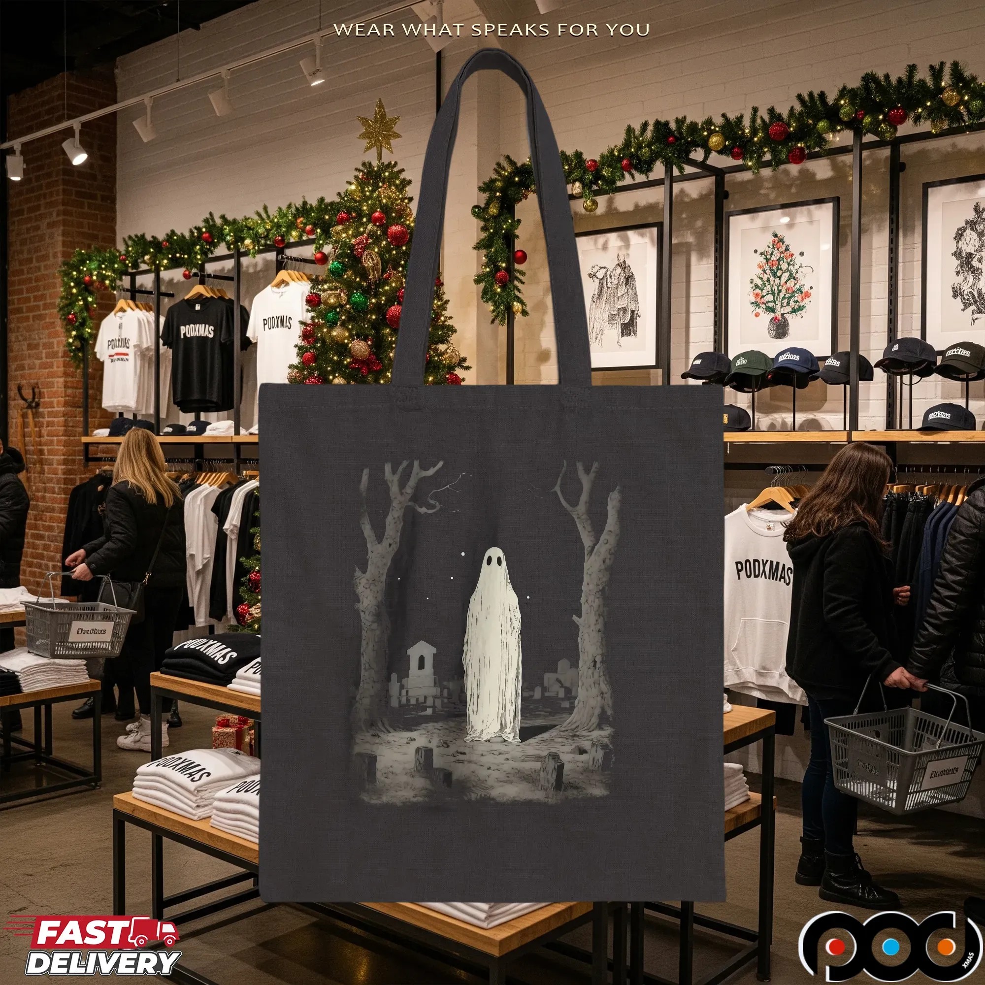 Ghost in Cemetery Halloween Graphic T Shirt
