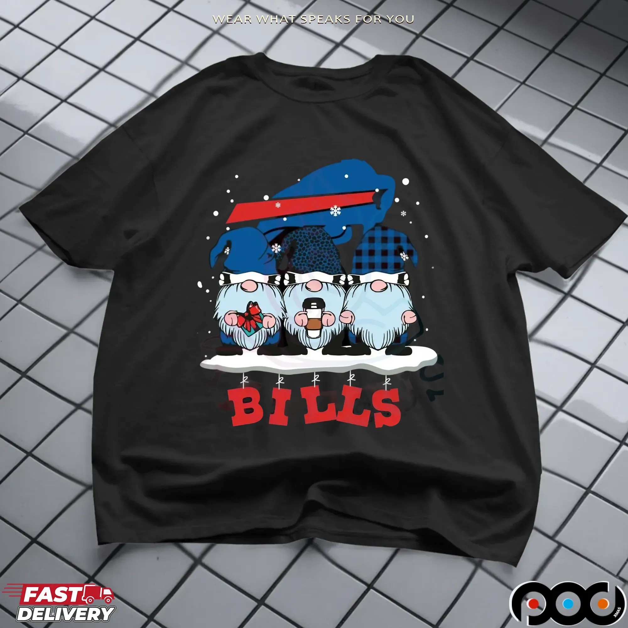 Gnomes Buffalo Bills Christmas Holiday NFL Football Fan Mashup T Shirt
