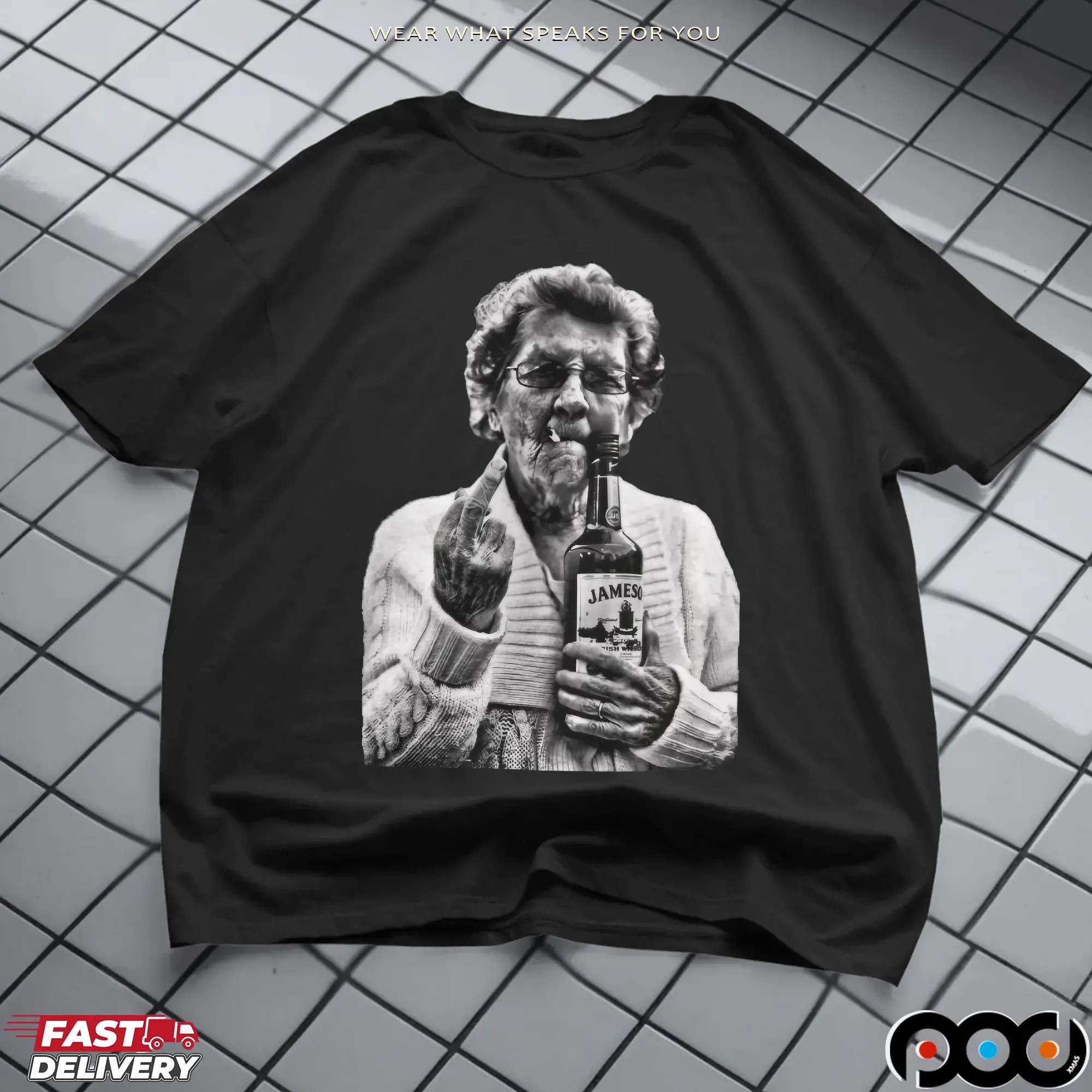 Granny Middle Finger Holding a Jameson Whiskey T Shirt