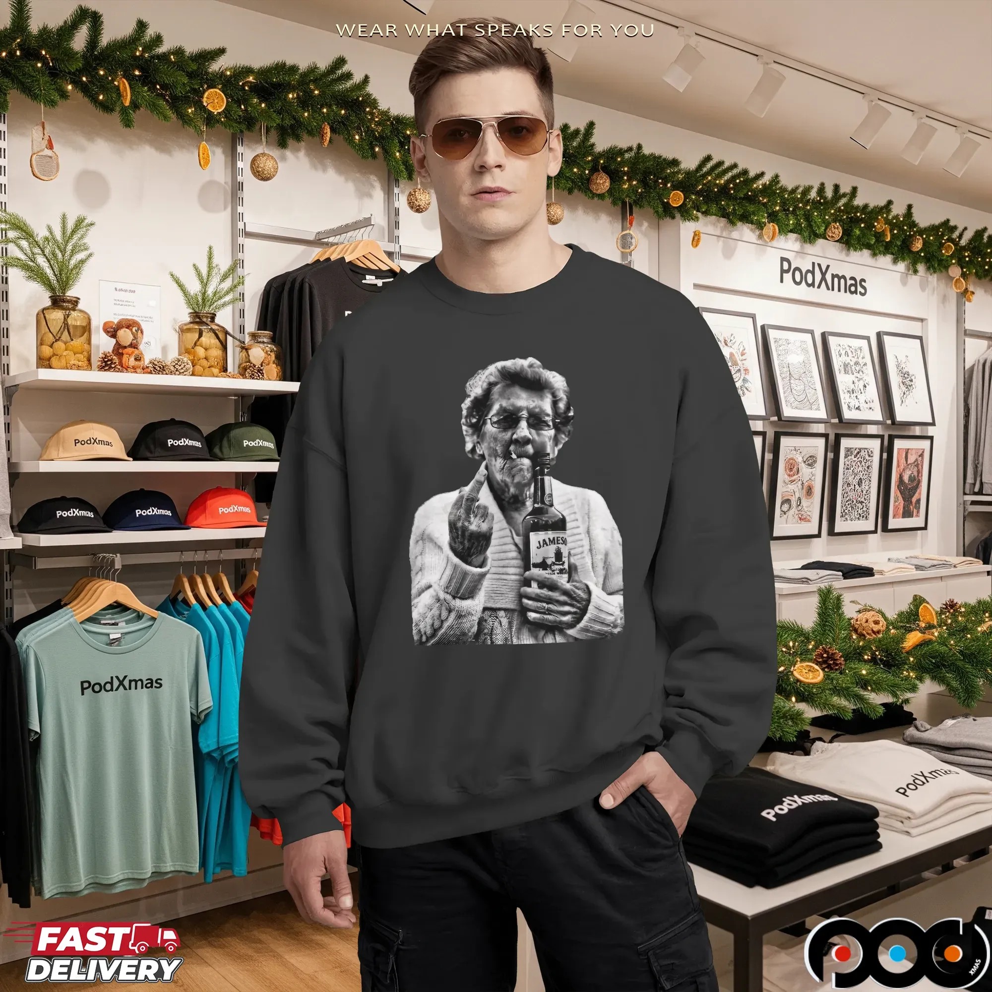 Granny Middle Finger Holding a Jameson Whiskey T Shirt