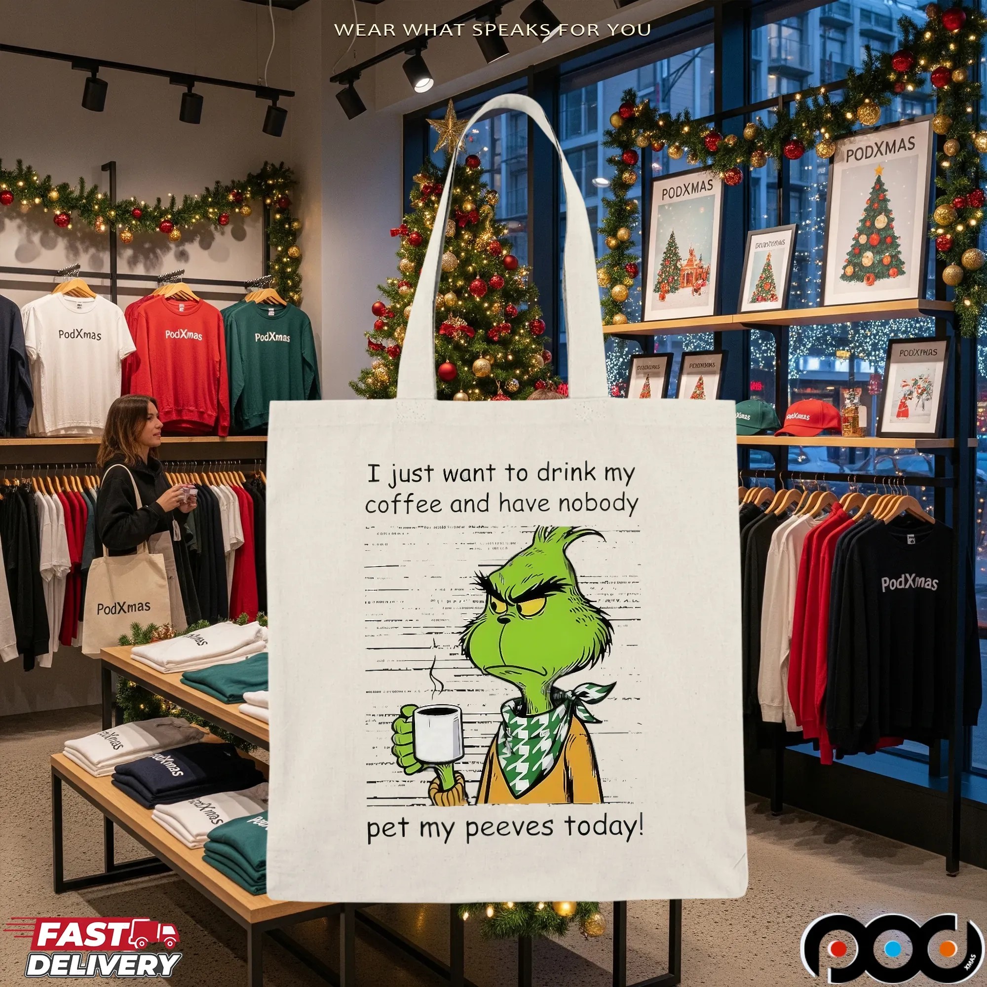 Grinch I Just Want To Drink My Coffee And Have Nobody Pet My Peeves Today Christmas T Shirt