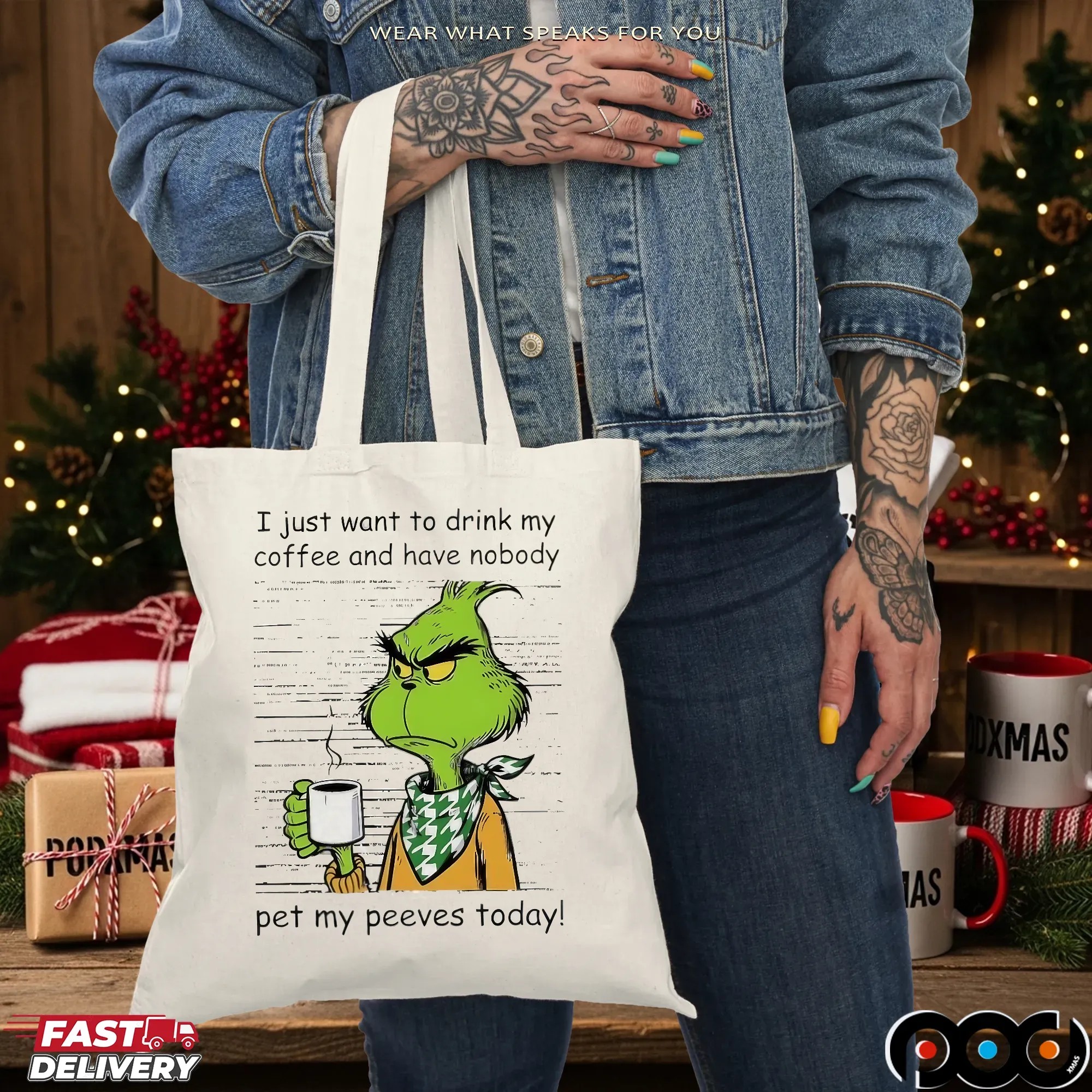 Grinch I Just Want To Drink My Coffee And Have Nobody Pet My Peeves Today Christmas T Shirt