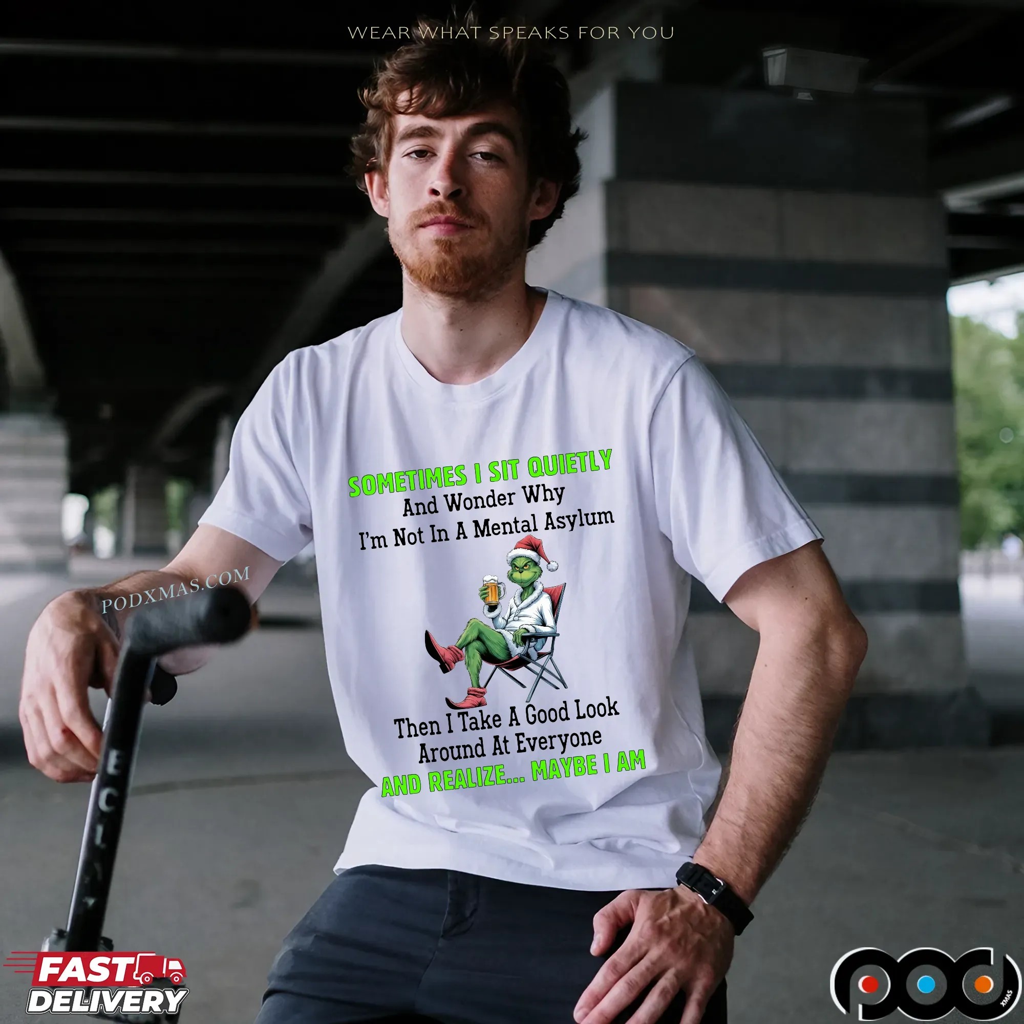Grinch Sometimes I Sit Quietly And Wonder Why I'm Not In A Mental Asylum Merry Christmas T Shirt