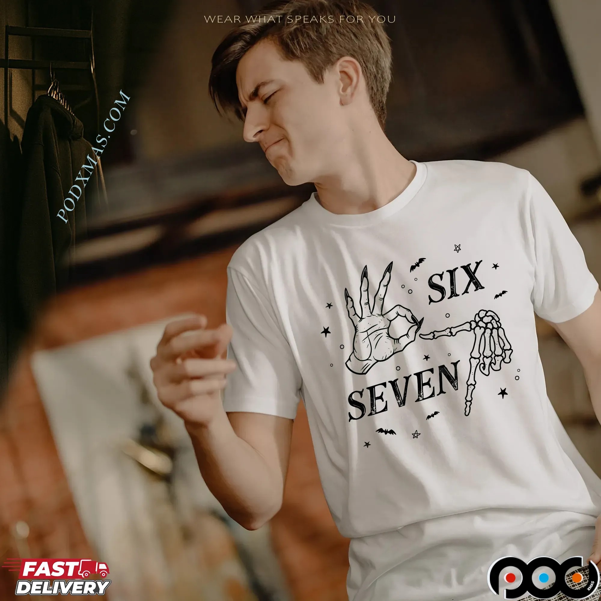 Halloween Six Seven Skeleton Hand T Shirt