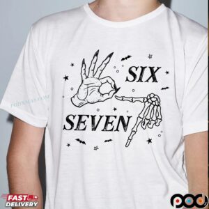 Halloween Six Seven Skeleton Hand T Shirt