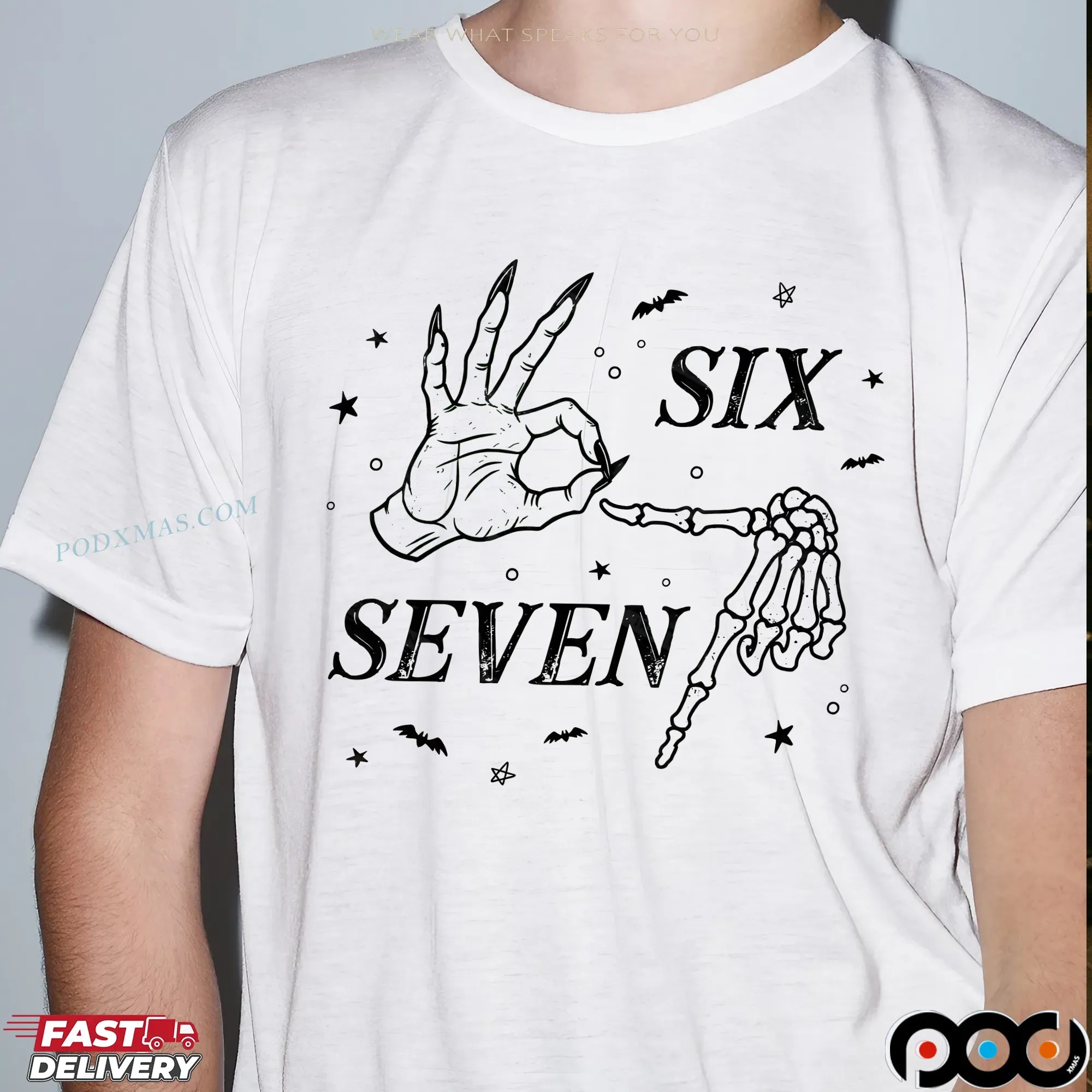 Halloween Six Seven Skeleton Hand T Shirt