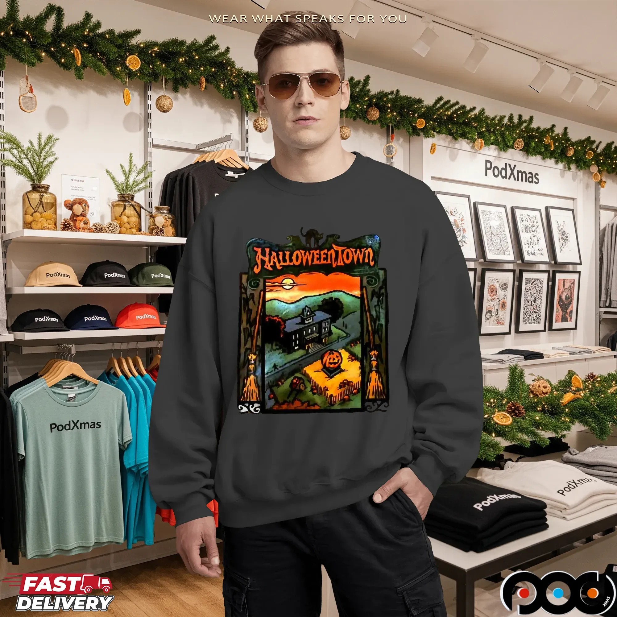 Halloweentown Black Cat Haunted Pumpkin House Brooms T Shirt