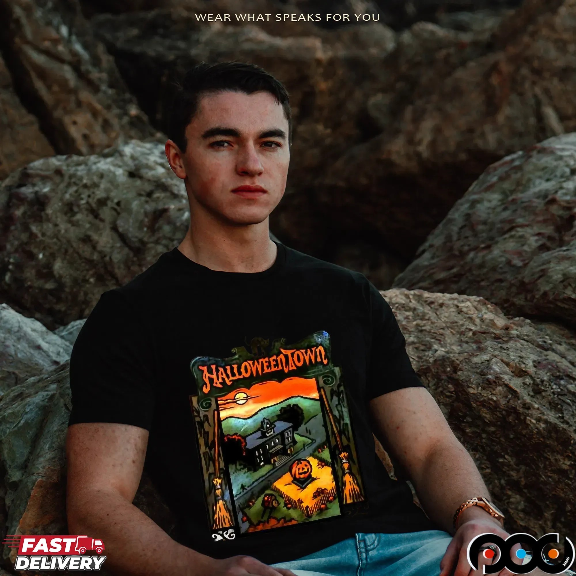 Halloweentown Black Cat Haunted Pumpkin House Brooms T Shirt