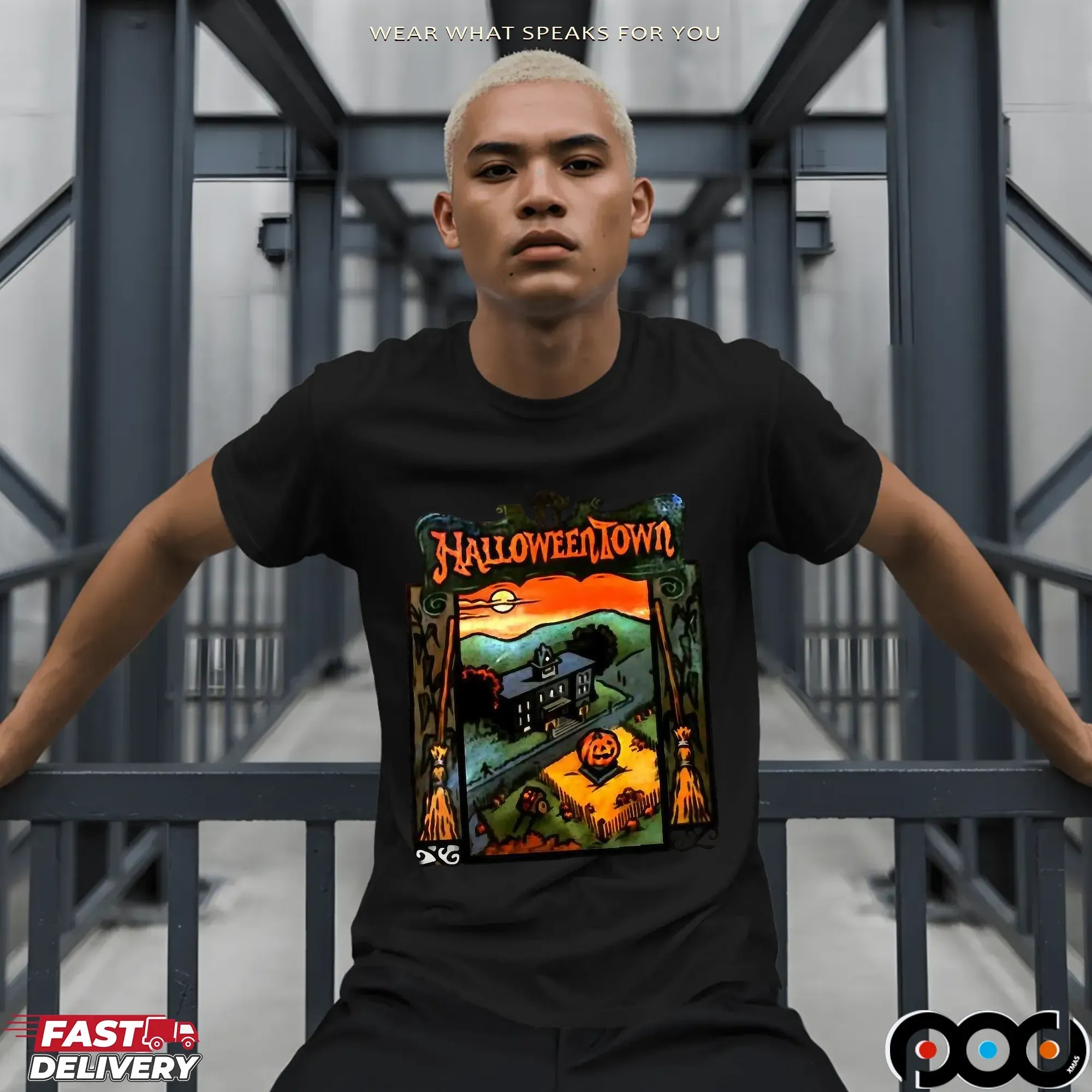 Halloweentown Black Cat Haunted Pumpkin House Brooms T Shirt