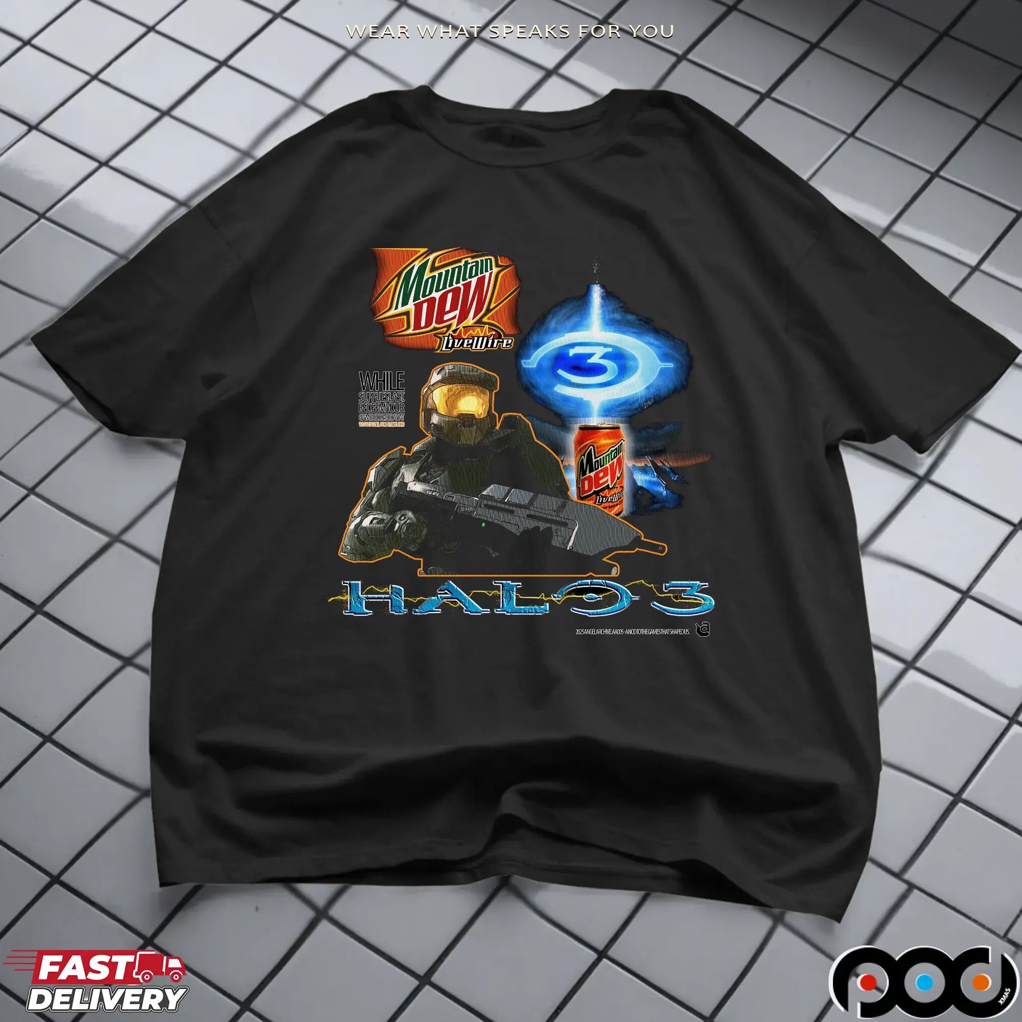 Halo 3 Mountain Dew Energy LiveWire Master Chief Gamer Nostalgia T Shirt