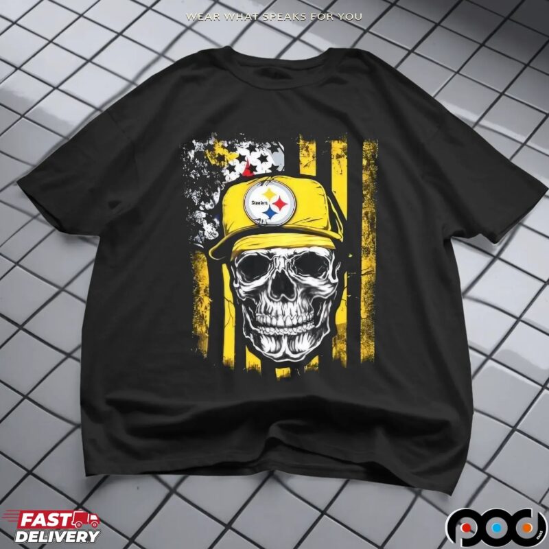 Pittsburgh Steelers Football Skull Usa Flag Hip Hop T Shirt