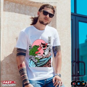 Horror Dinosaur Cat The Great Wave Off Kanagawa Catzilla Ocean Japanese T Shirt