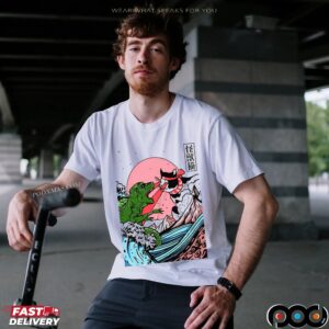 Horror Dinosaur Cat The Great Wave Off Kanagawa Catzilla Ocean Japanese T Shirt