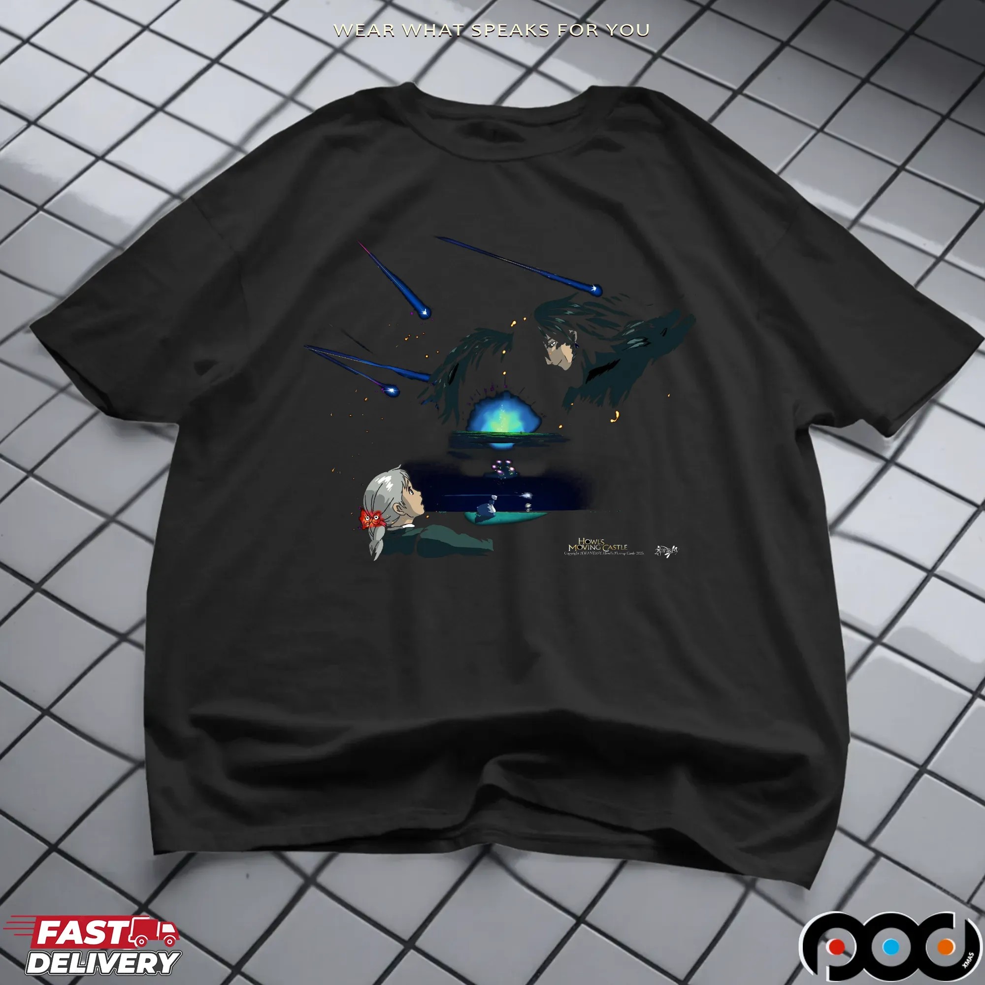 Howl’s Moving Castle Starfall Sophie And Howl Magical Night Sky 2dfantasy Graphic T Shirt