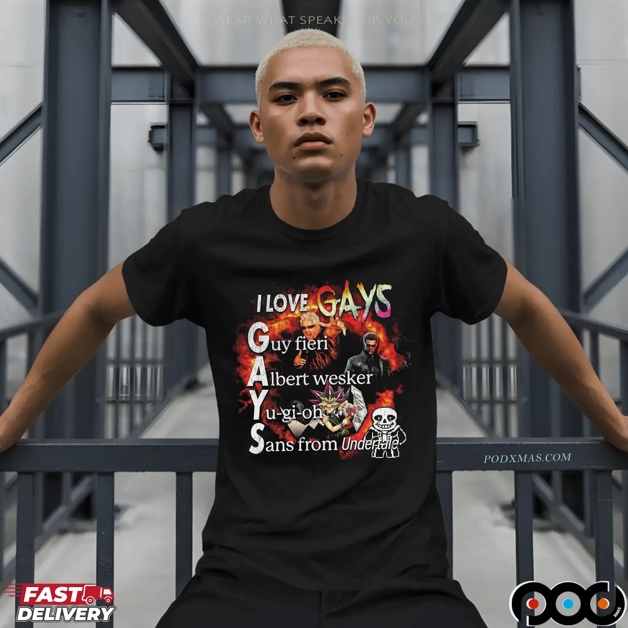 I LOVE GAYS Guy Fieri Albert Wesker Yu-gi-oh Sans From Undertale LGBT T Shirt