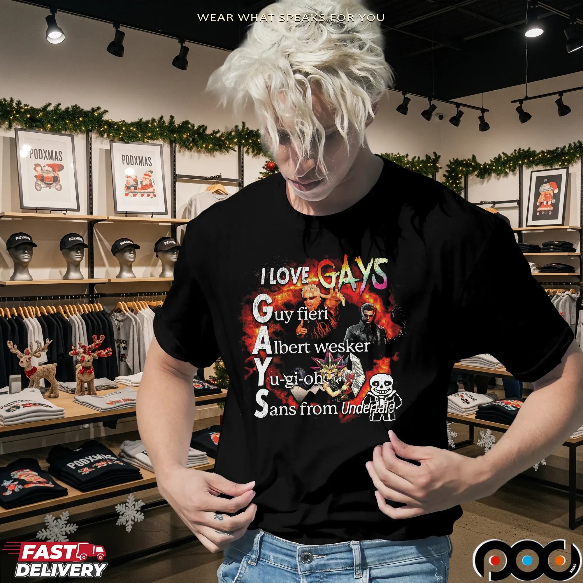 I LOVE GAYS Guy Fieri Albert Wesker Yu-gi-oh Sans From Undertale LGBT T Shirt