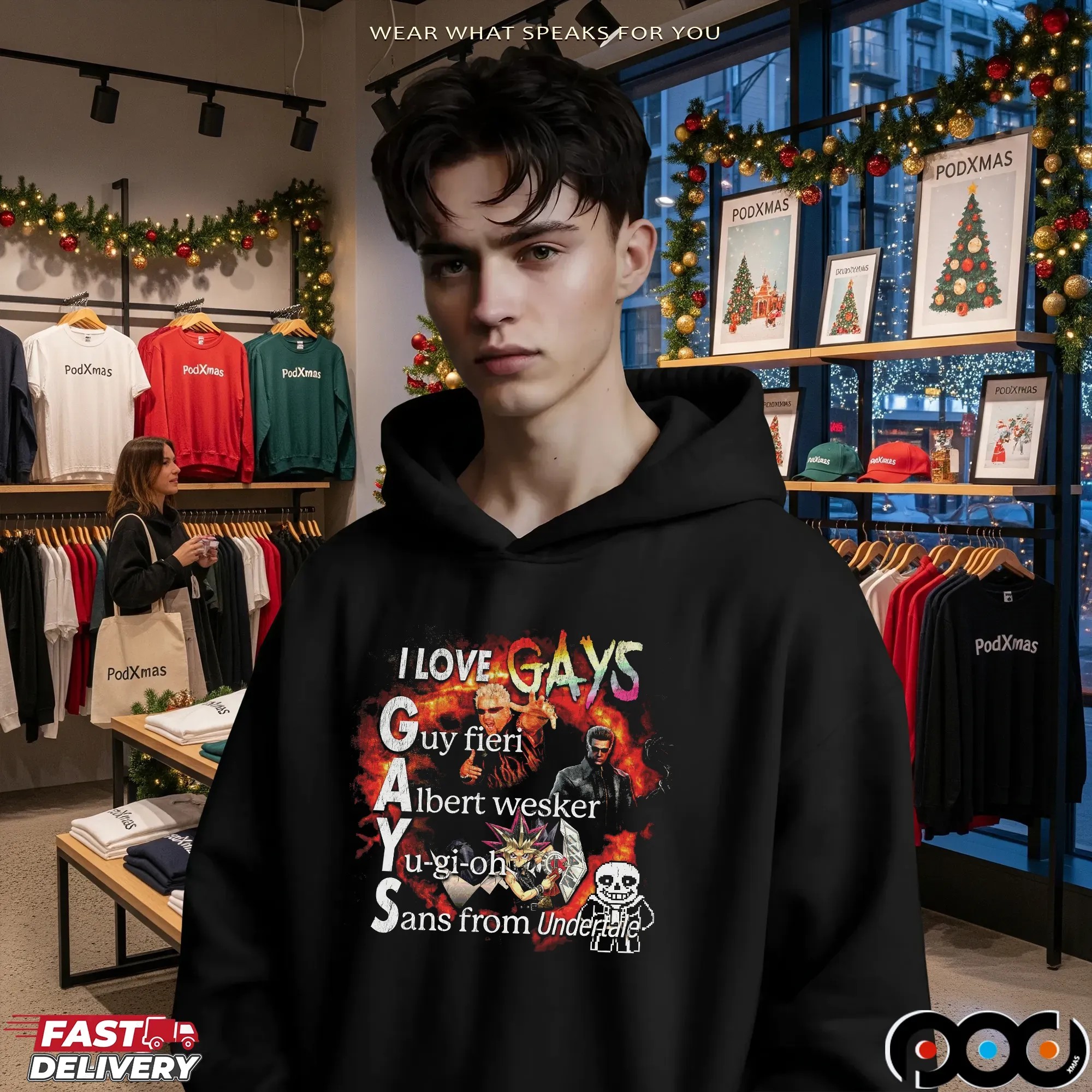 I LOVE GAYS Guy Fieri Albert Wesker Yu-gi-oh Sans From Undertale LGBT T Shirt
