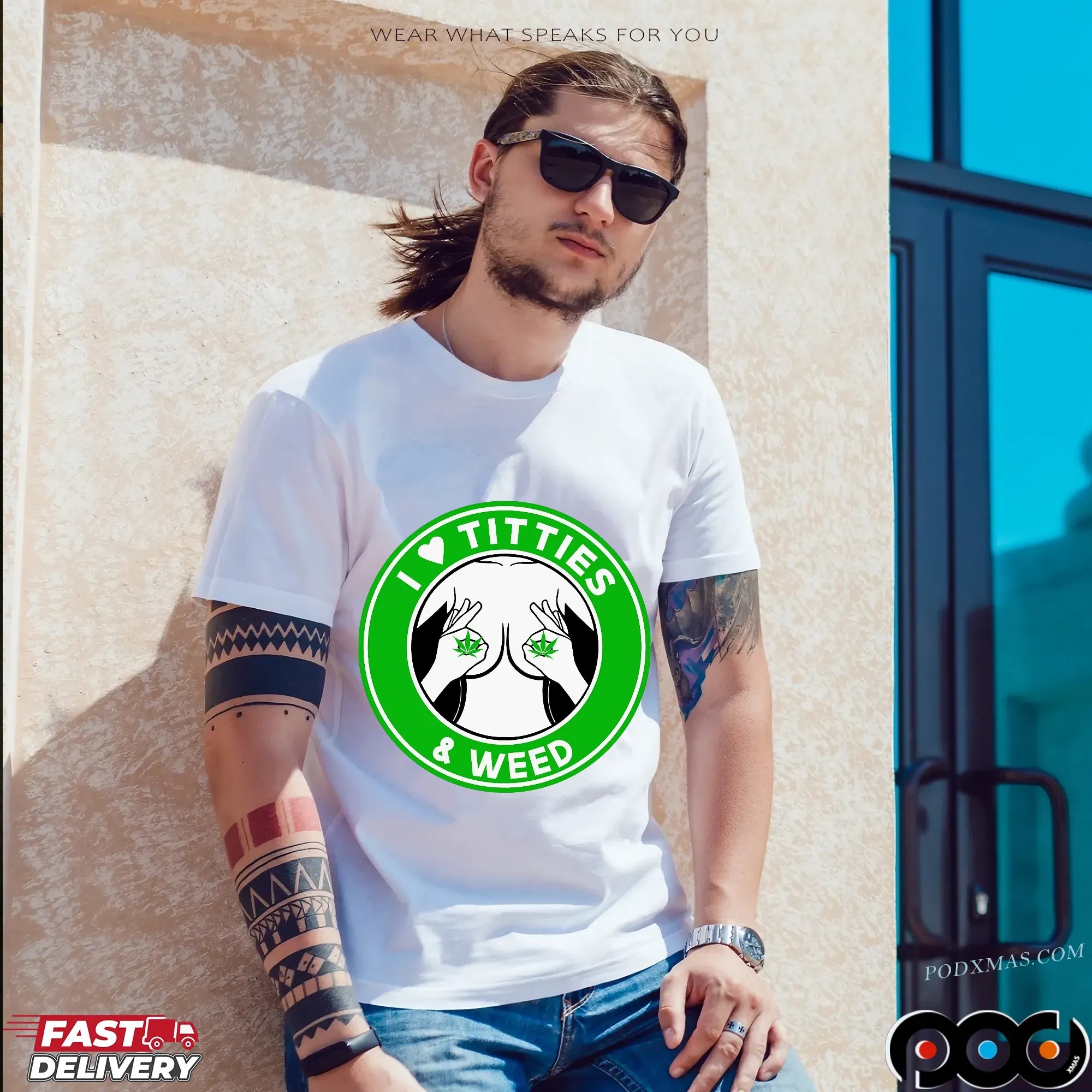 I Love Titties & Weed Logo T Shirt
