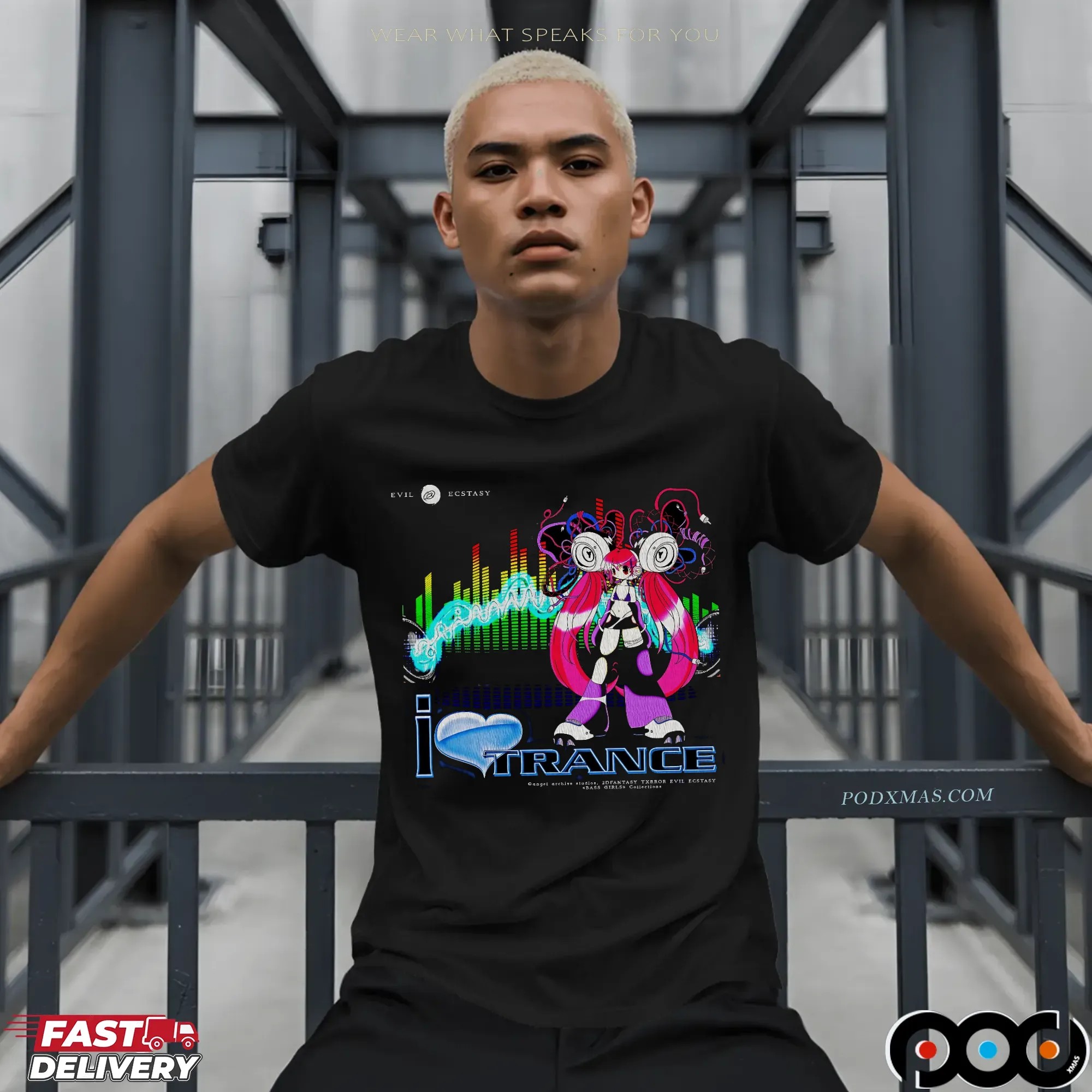 I Love Trance Bass Girls 2dfantasy Txrror Evil Ecstasy Graphic T Shirt