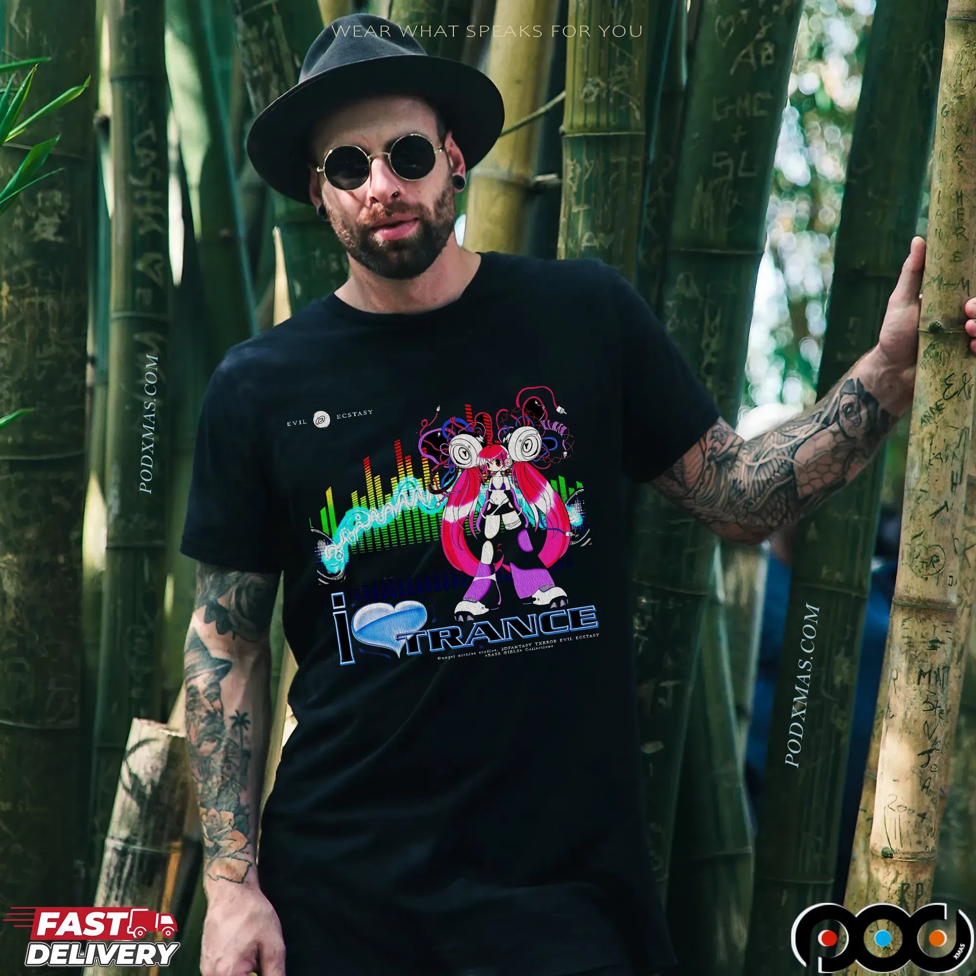I Love Trance Bass Girls 2dfantasy Txrror Evil Ecstasy Graphic T Shirt