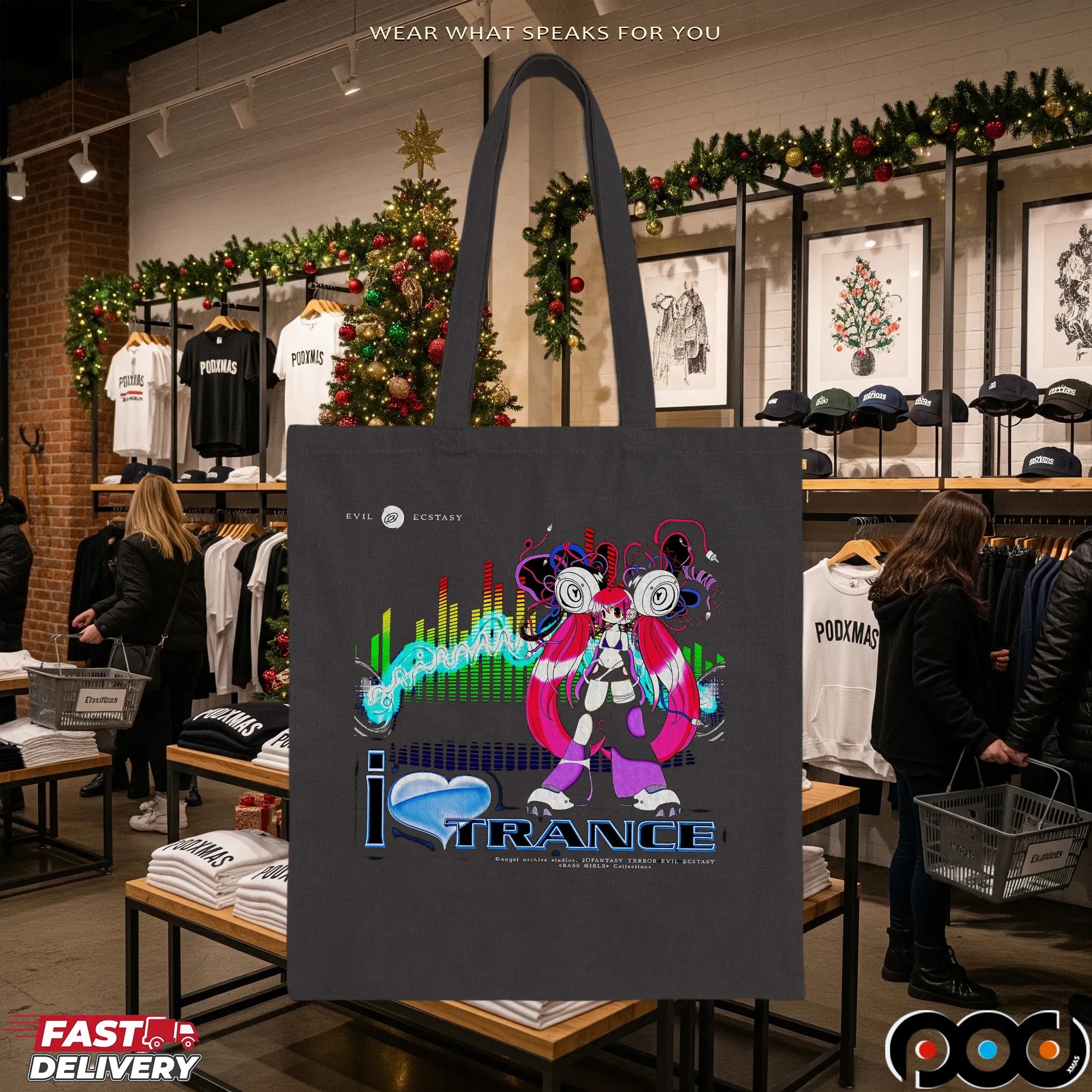 I Love Trance Bass Girls 2dfantasy Txrror Evil Ecstasy Graphic T Shirt