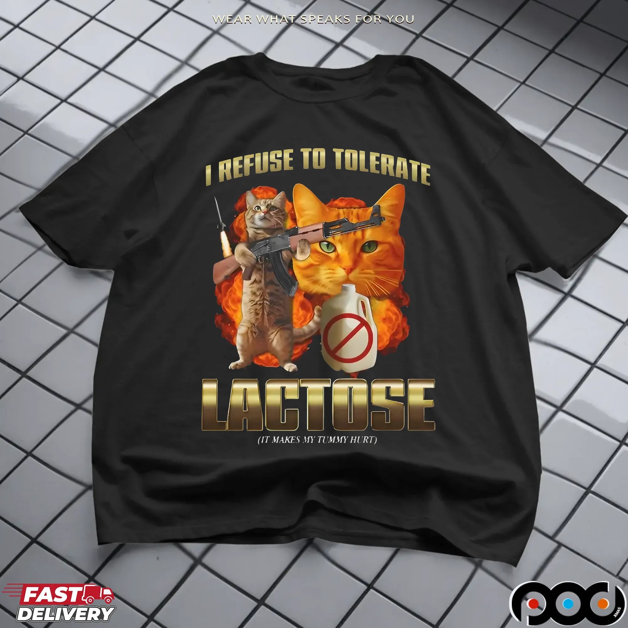 I Refuse To Tolerate Lactose It Makes My Tummy Hurt Cat Vintage Bootleg T Shirt