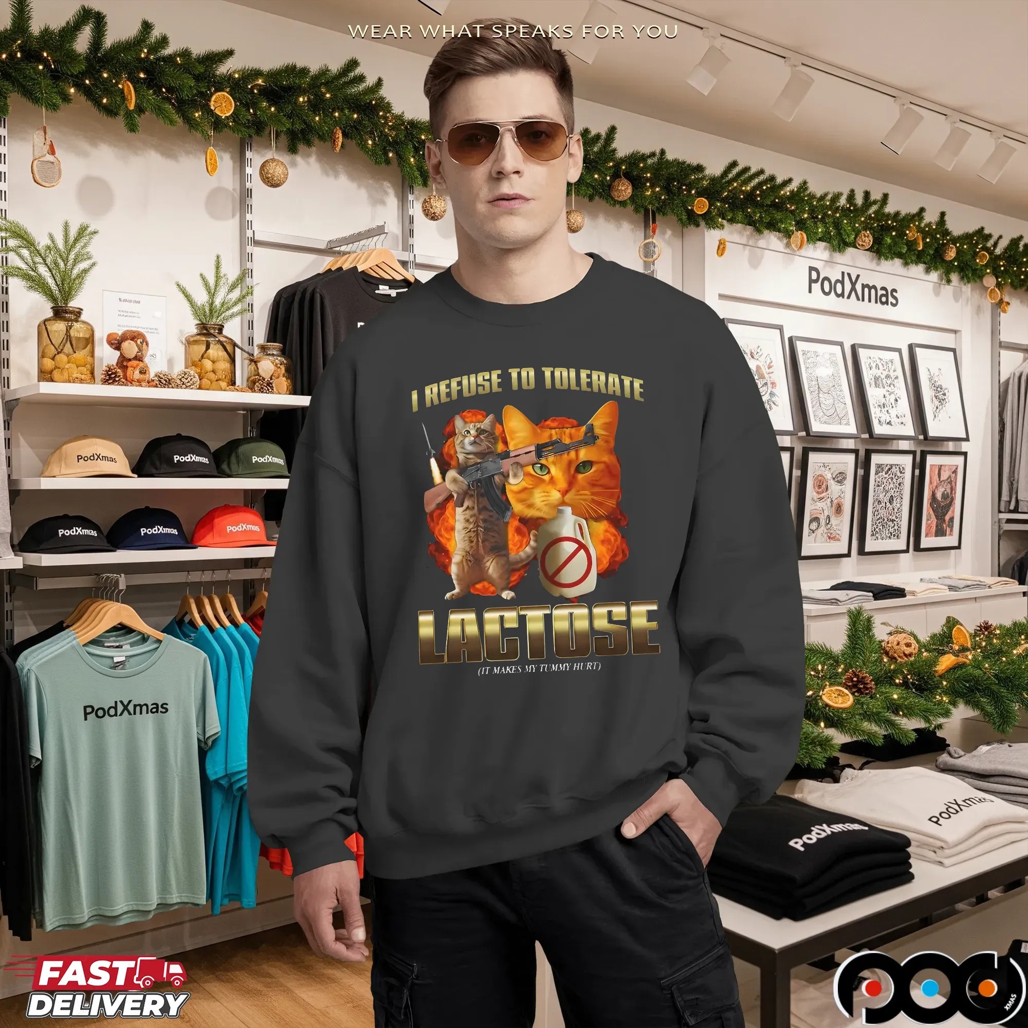 I Refuse To Tolerate Lactose It Makes My Tummy Hurt Cat Vintage Bootleg T Shirt