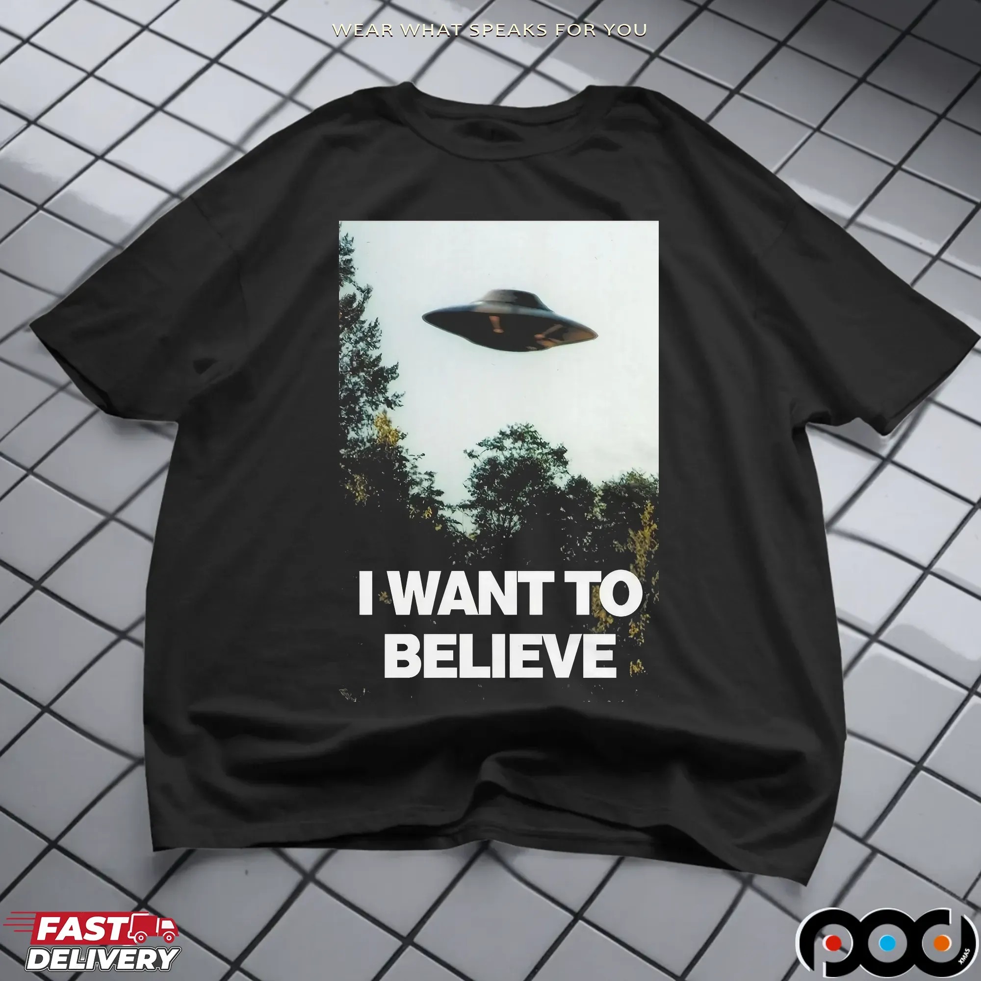 I Want To Believe Alien and UFO Retro T Shirt