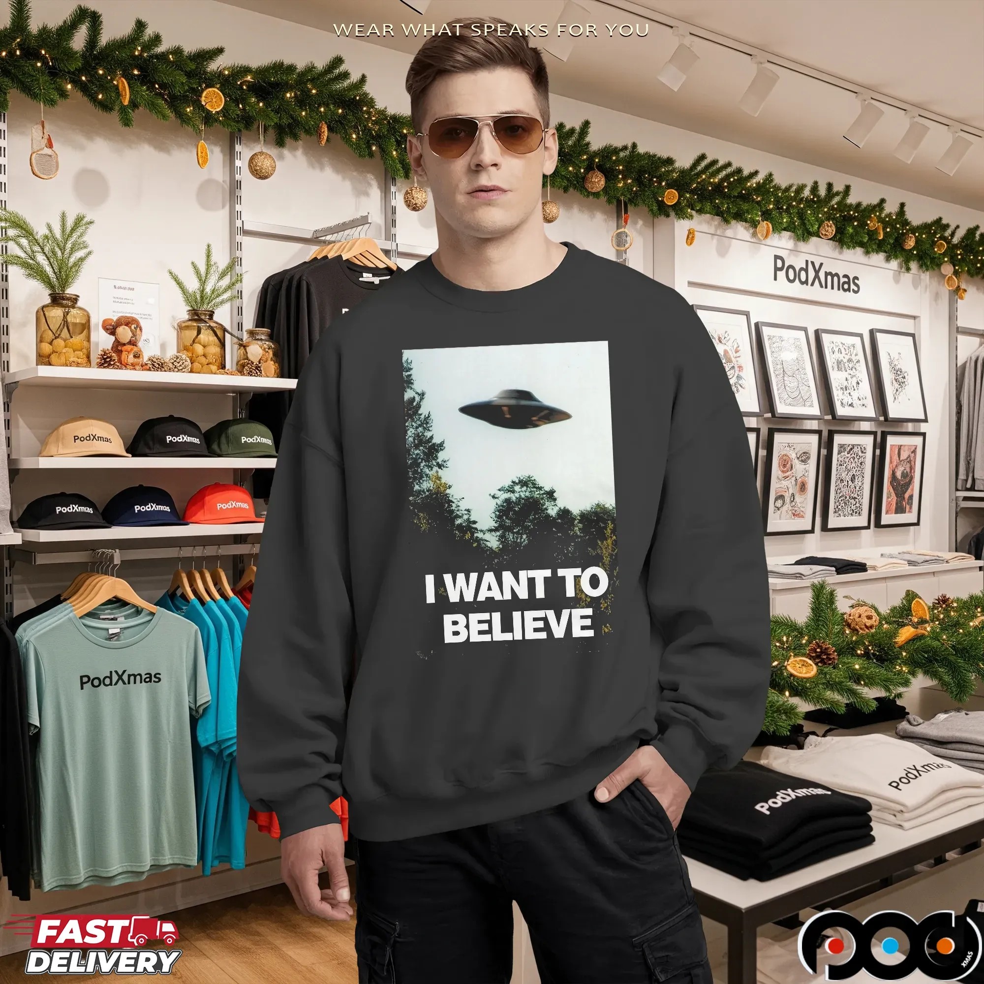 I Want To Believe Alien and UFO Retro T Shirt