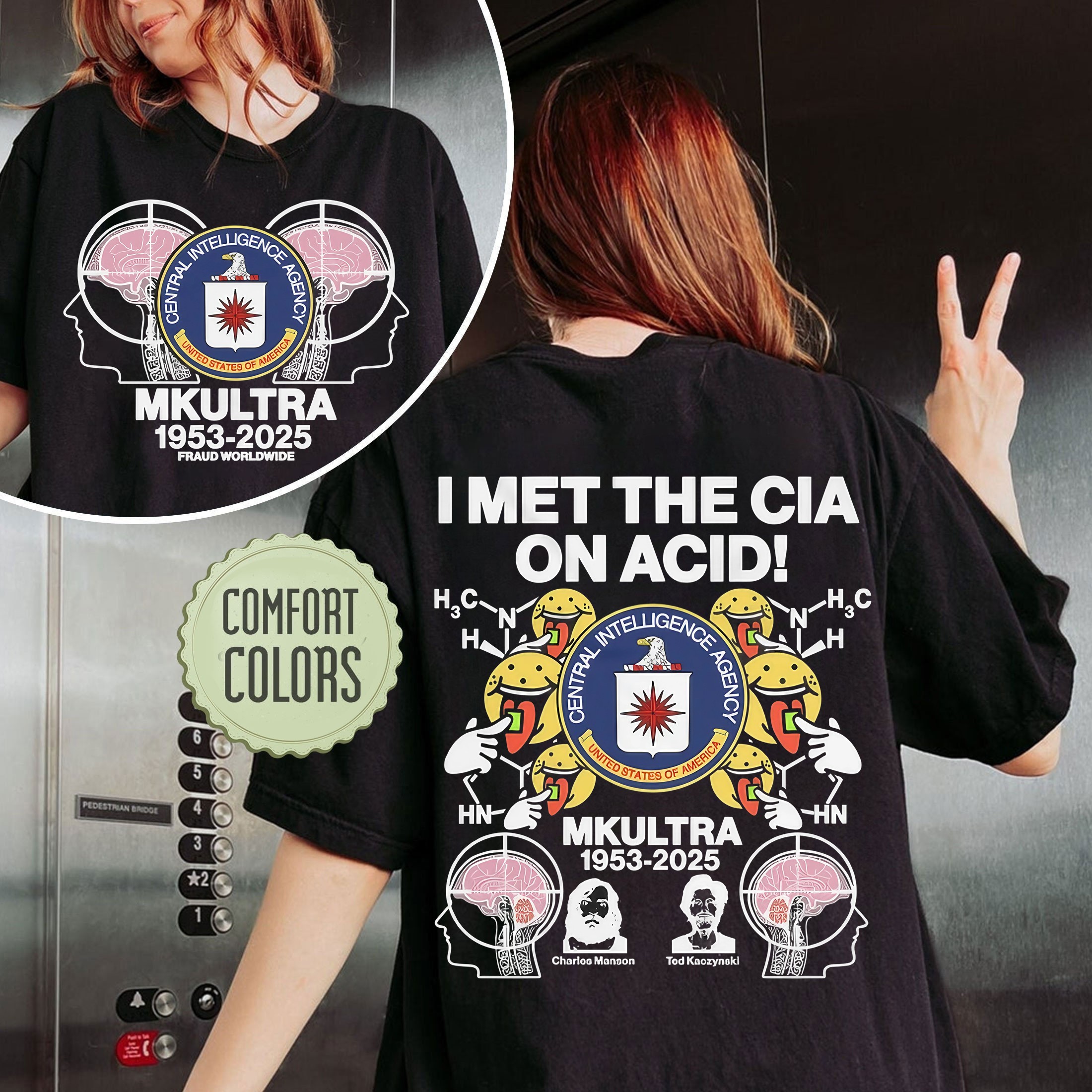 I met the Cia on Acid Central Intelligence Agency MKUltra 1953 2025 Charles Manson x Ted Kaczynski T shirt