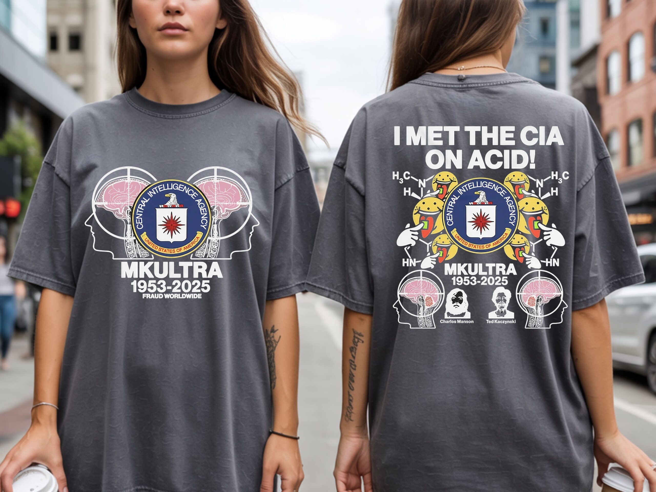I met the Cia on Acid Central Intelligence Agency MKUltra 1953 2025 Charles Manson x Ted Kaczynski T shirt