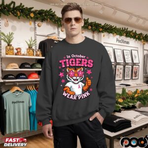In October Tigers Wear Pink Breast Cancer Awareness School Spirit T Shirt