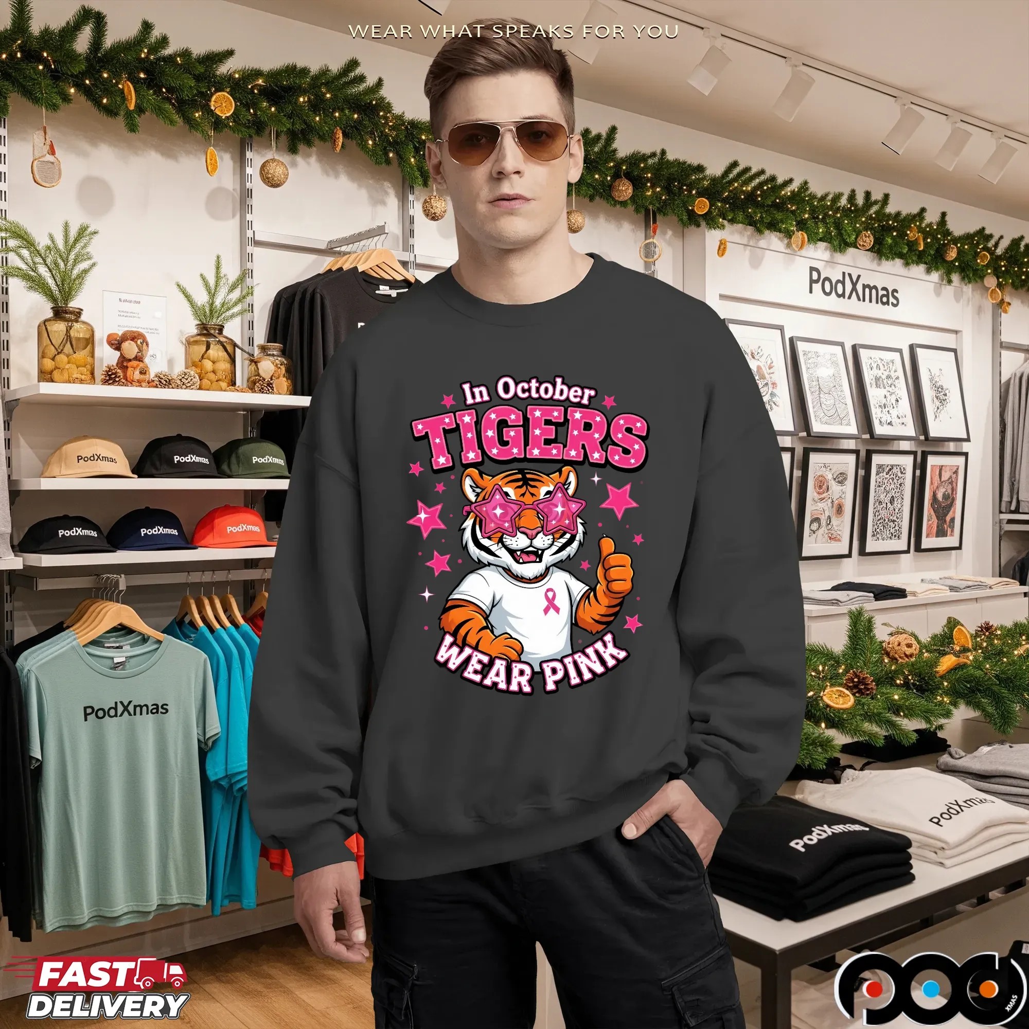 In October Tigers Wear Pink Breast Cancer Awareness School Spirit T Shirt