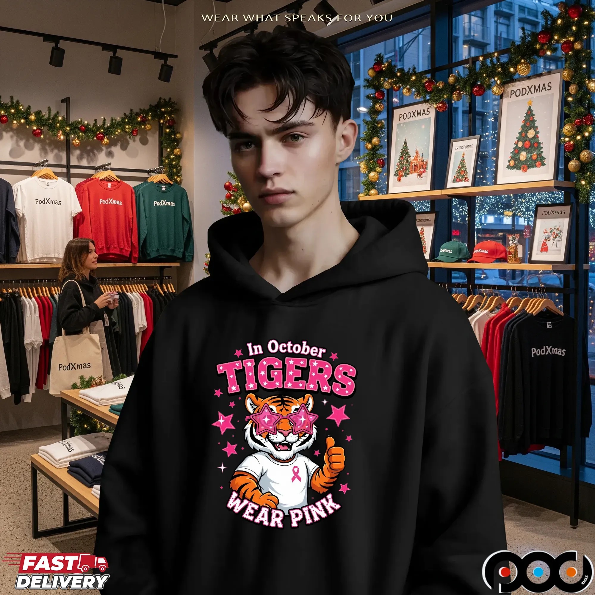 In October Tigers Wear Pink Breast Cancer Awareness School Spirit T Shirt