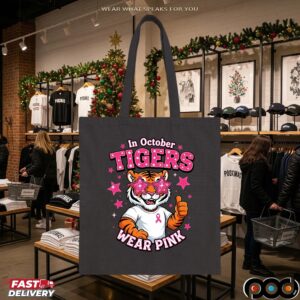 In October Tigers Wear Pink Breast Cancer Awareness School Spirit T Shirt