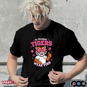 In October Tigers Wear Pink Breast Cancer Awareness School Spirit T Shirt